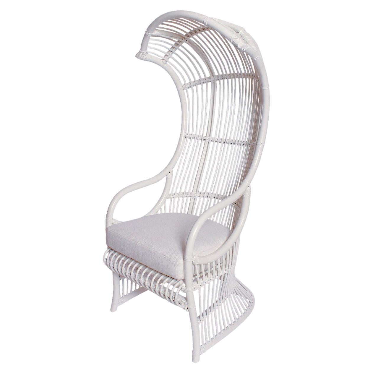 White Bamboo and Rattan Canopy Chair by Henry Olko for Willow and Reed