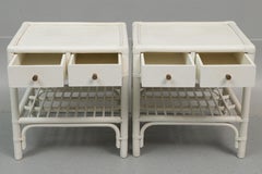 White Bamboo and Wood Air of Nightstands for DUX Sweden, 1960