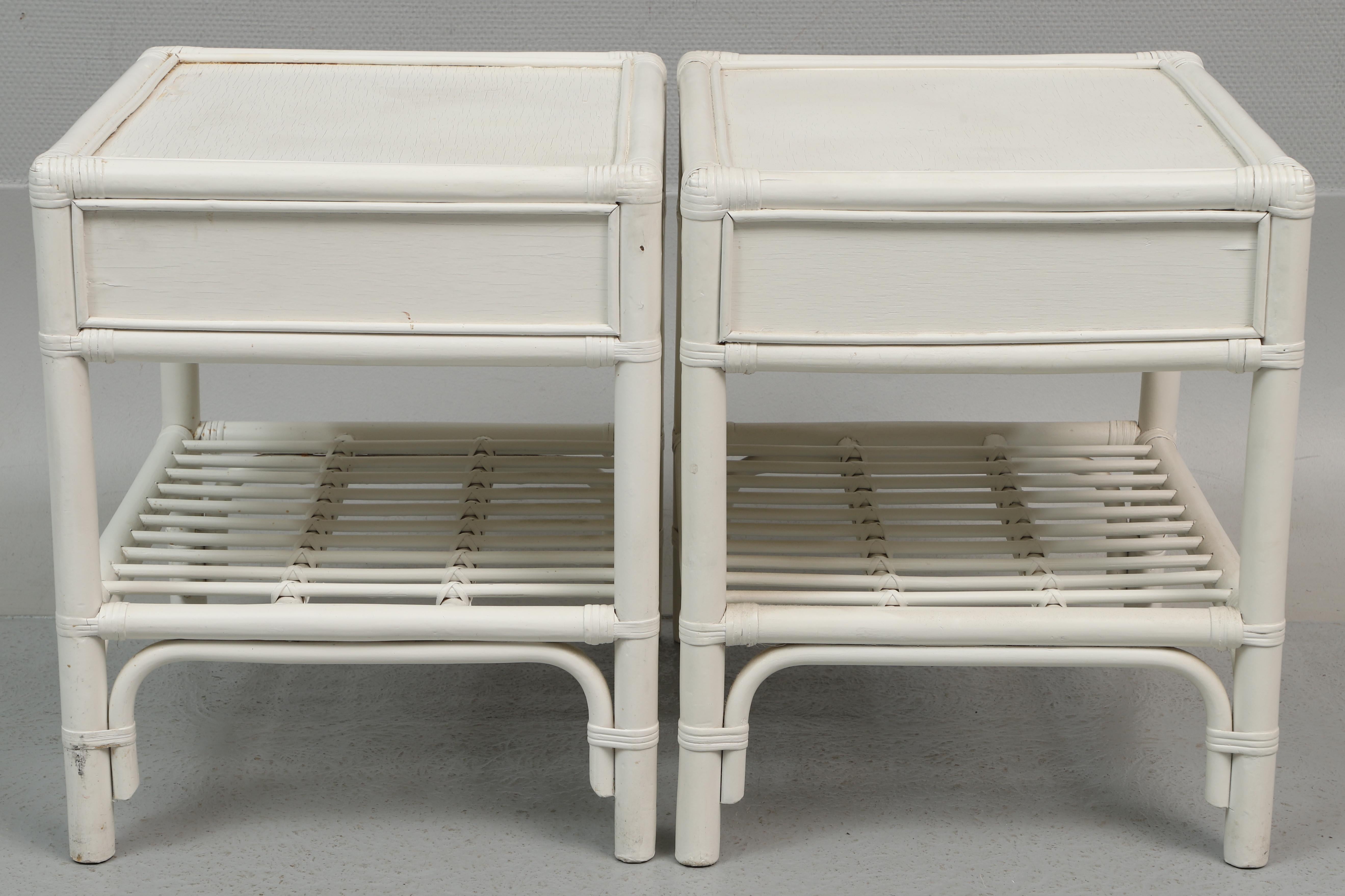 Swedish White Bamboo and Wood Air of Nightstands for DUX Sweden, 1960 For Sale