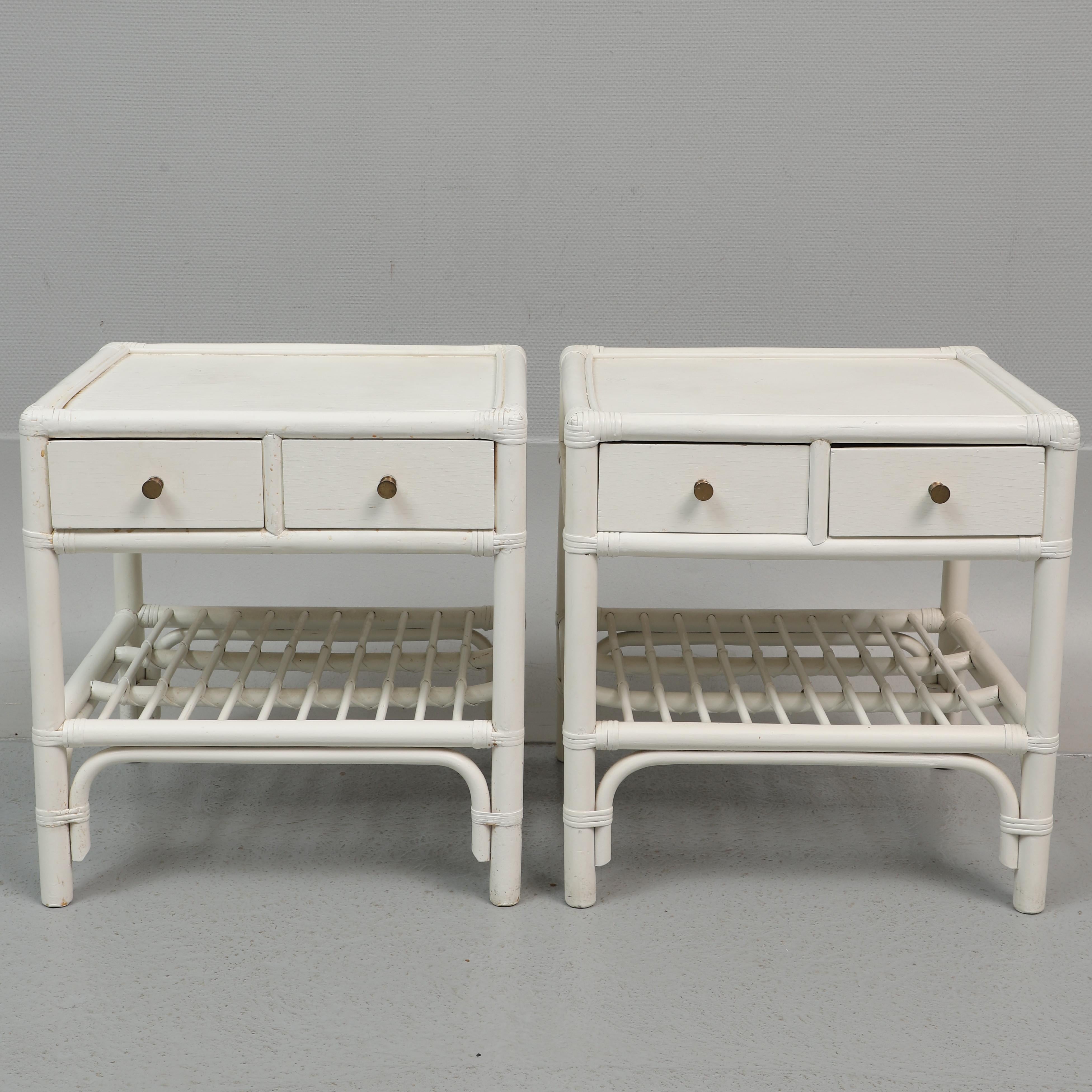 20th Century White Bamboo and Wood Air of Nightstands for DUX Sweden, 1960 For Sale