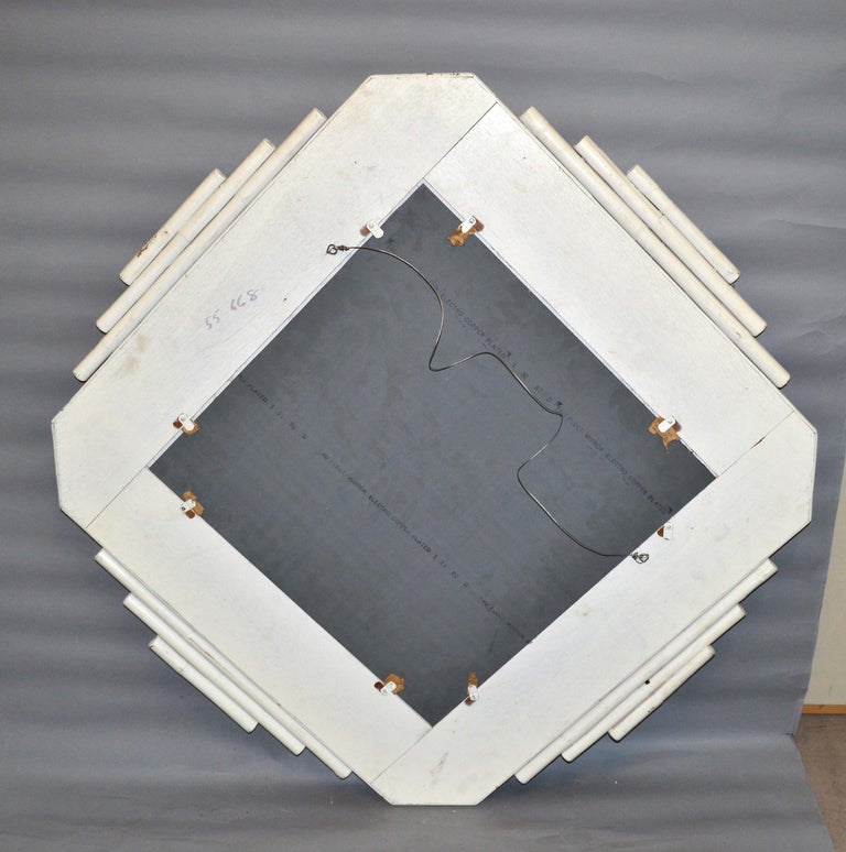 White Bamboo & Wood Geometric Wall Mirror Mid-Century Modern, 1970 For Sale 6