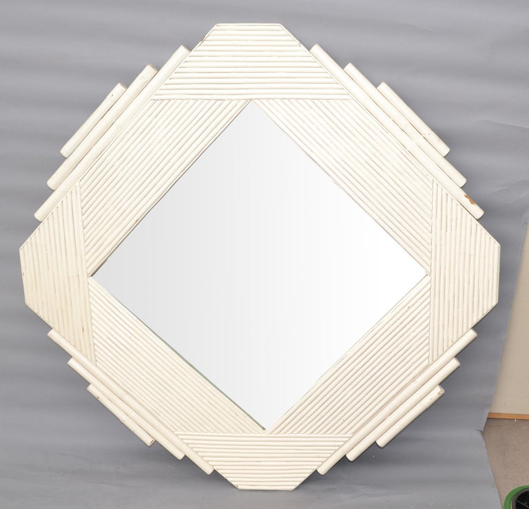 American White Bamboo & Wood Geometric Wall Mirror Mid-Century Modern, 1970 For Sale