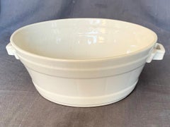 White Banded Ceramic Cachepot