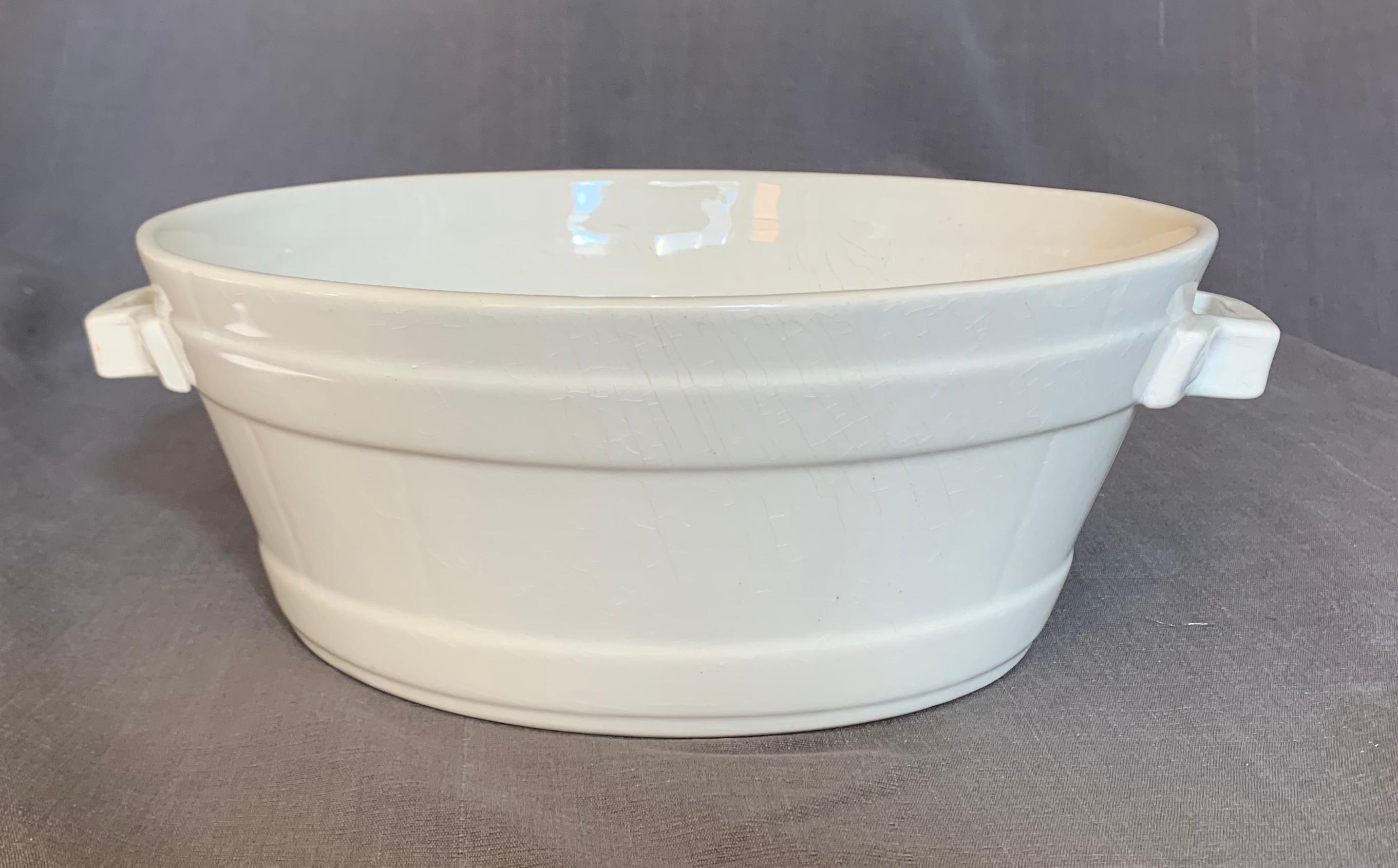 White Banded Ceramic Cachepot In Good Condition In New York, NY