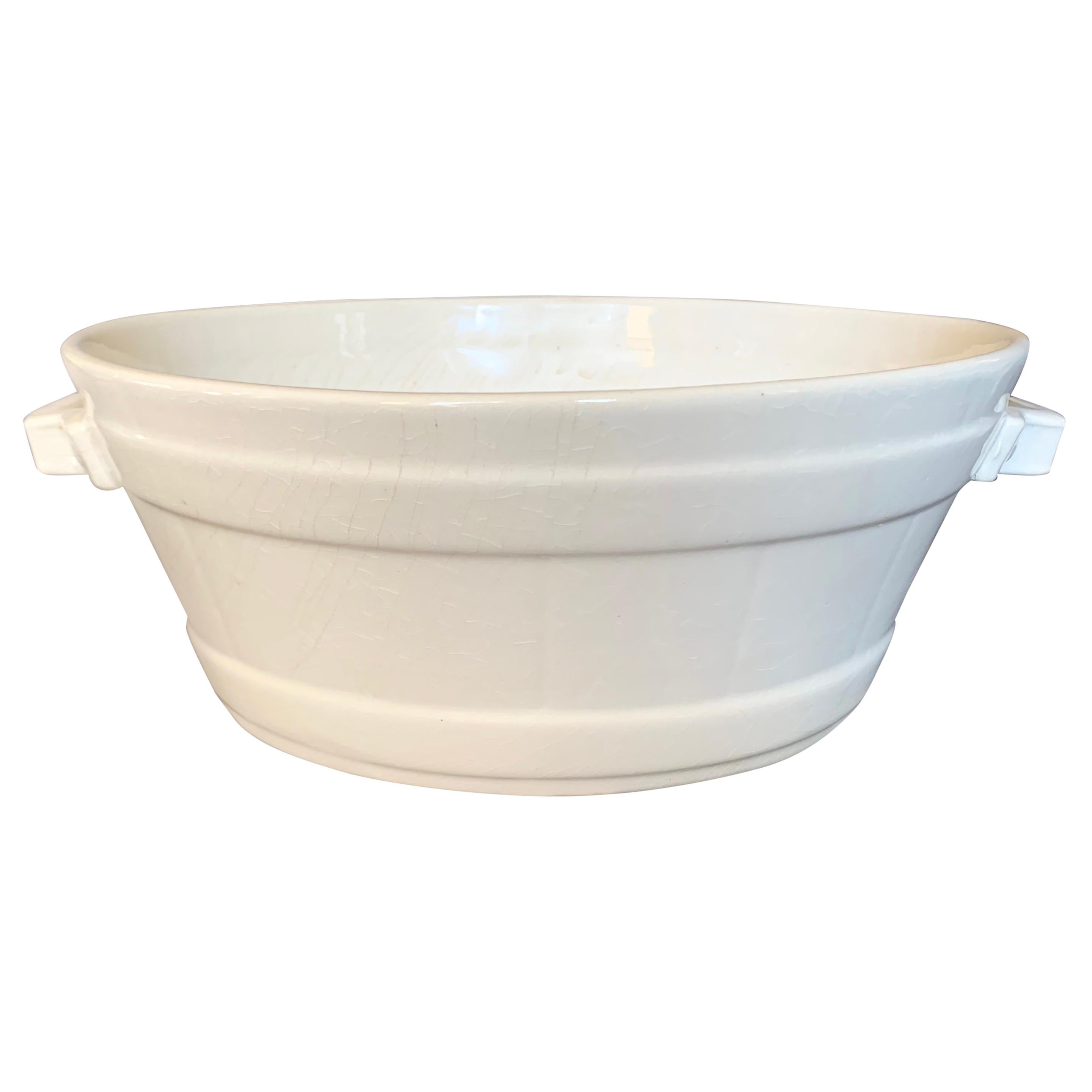 White Banded Ceramic Cachepot