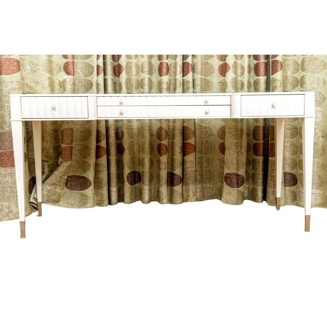 Brass White Barbara Barry Writing Desk with Fluted Front