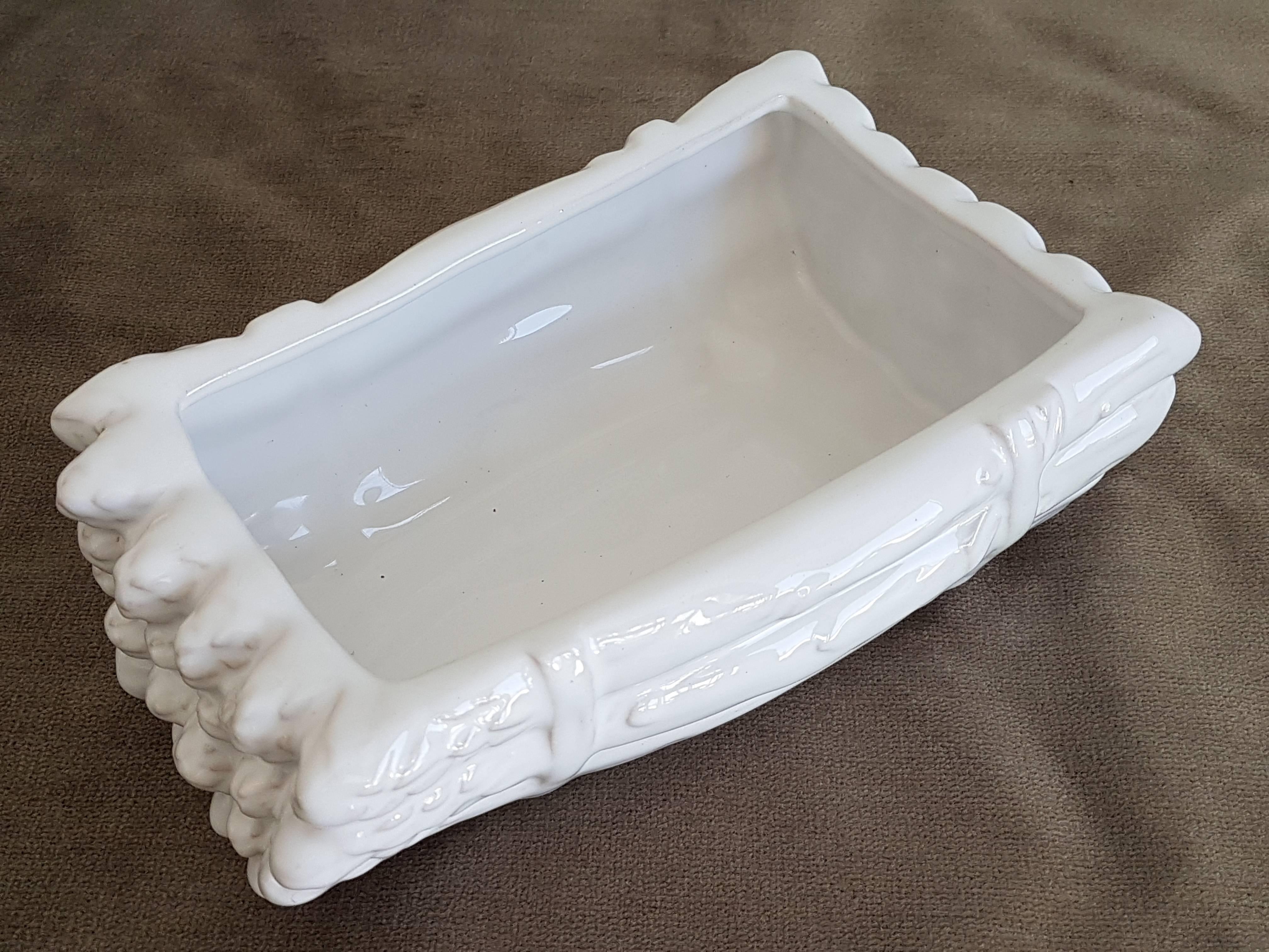 Mid-Century Modern White Barbotine Asparagus Platter For Sale