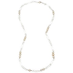 Button Pearl Sterling Silver Open Link Chain Necklace