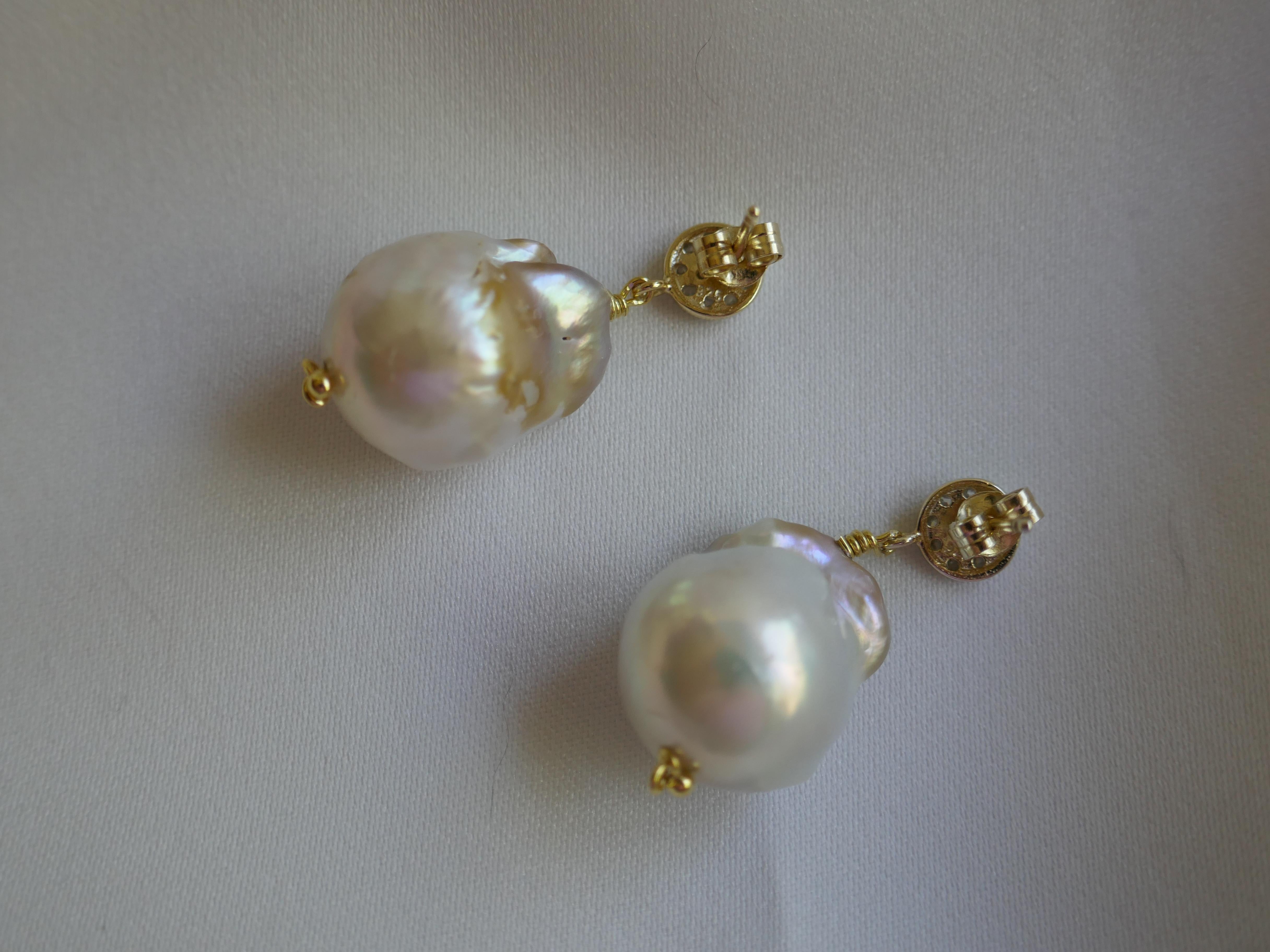 White Baroque Cultured Pearl Cubic Zirconia 925 Vermeil Sterling Silver Earrings For Sale 1