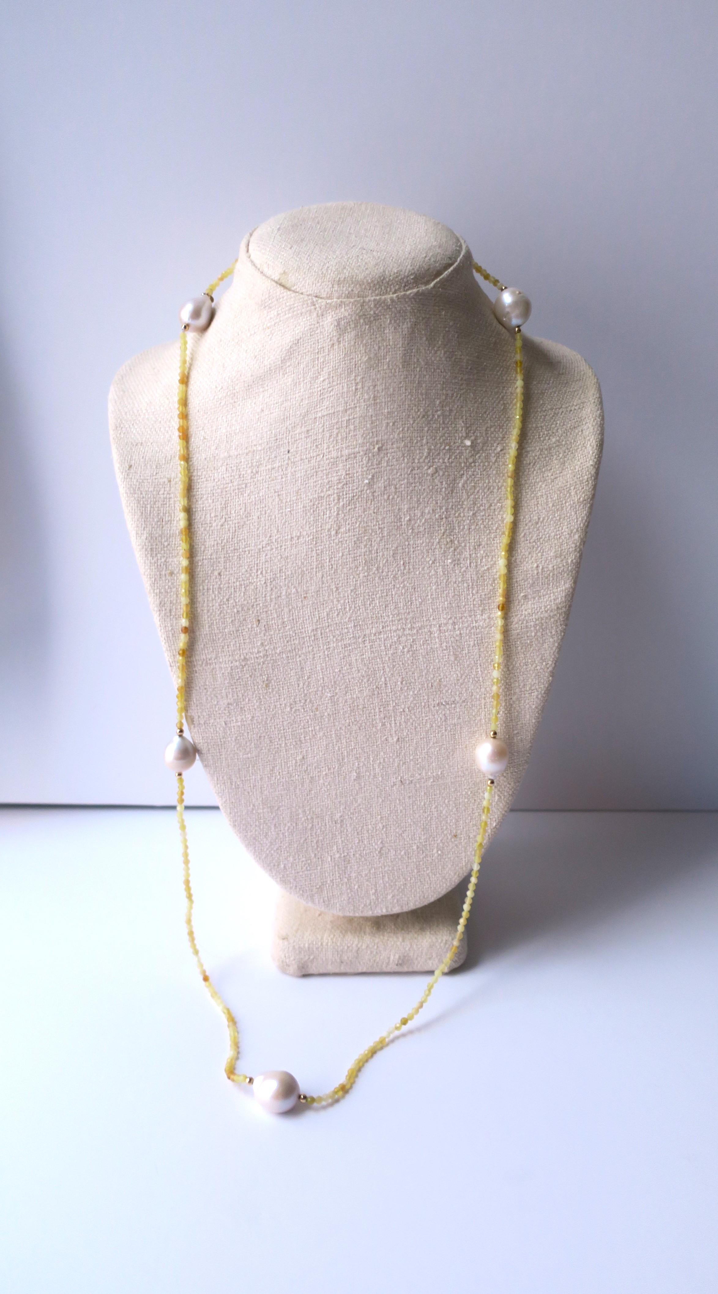 White Baroque Freshwater Pearls with 14Kt Gold & Yellow Stone Beads Necklace For Sale 5