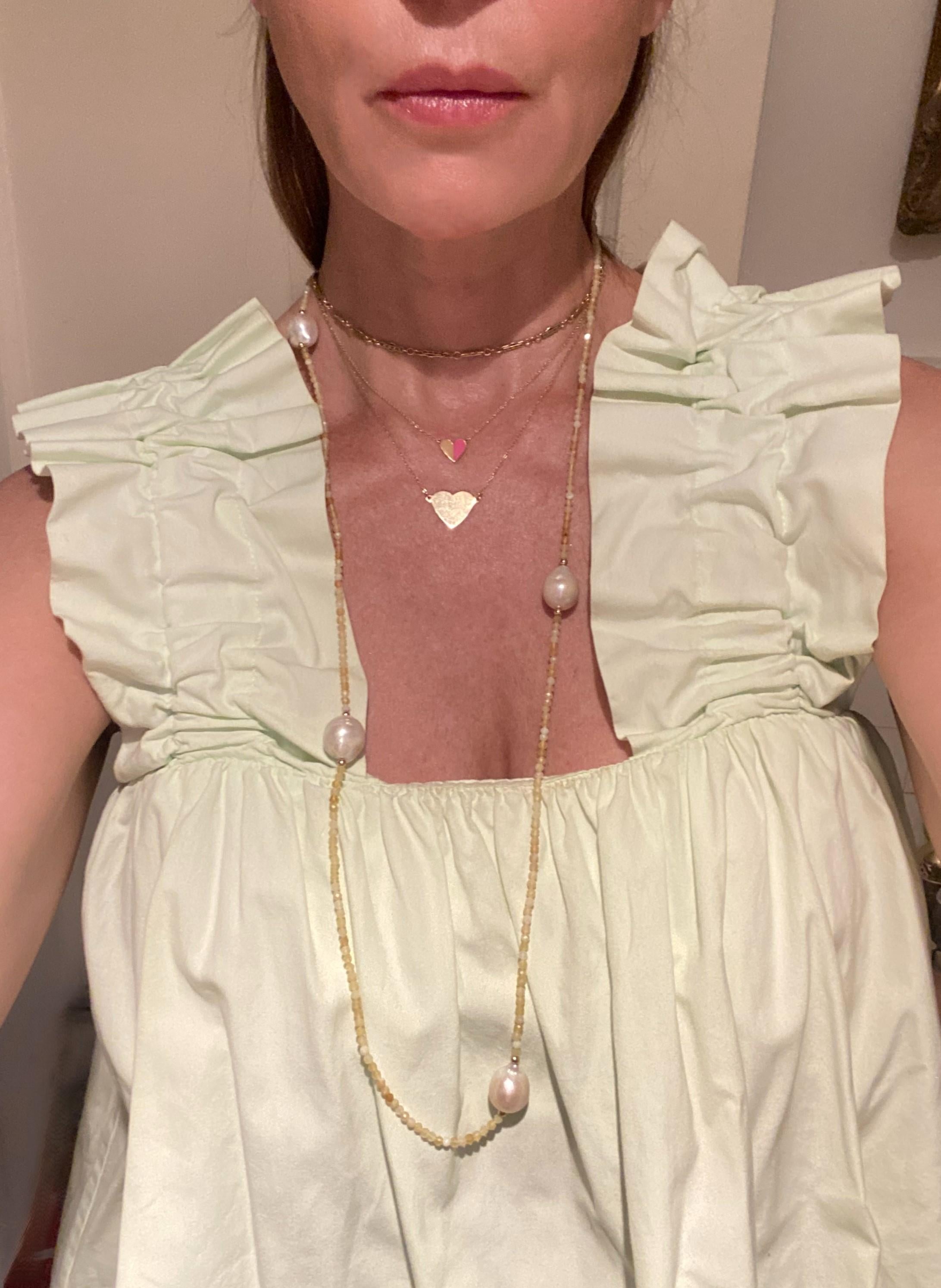 White Baroque Freshwater Pearls with 14Kt Gold & Yellow Stone Beads Necklace For Sale 6