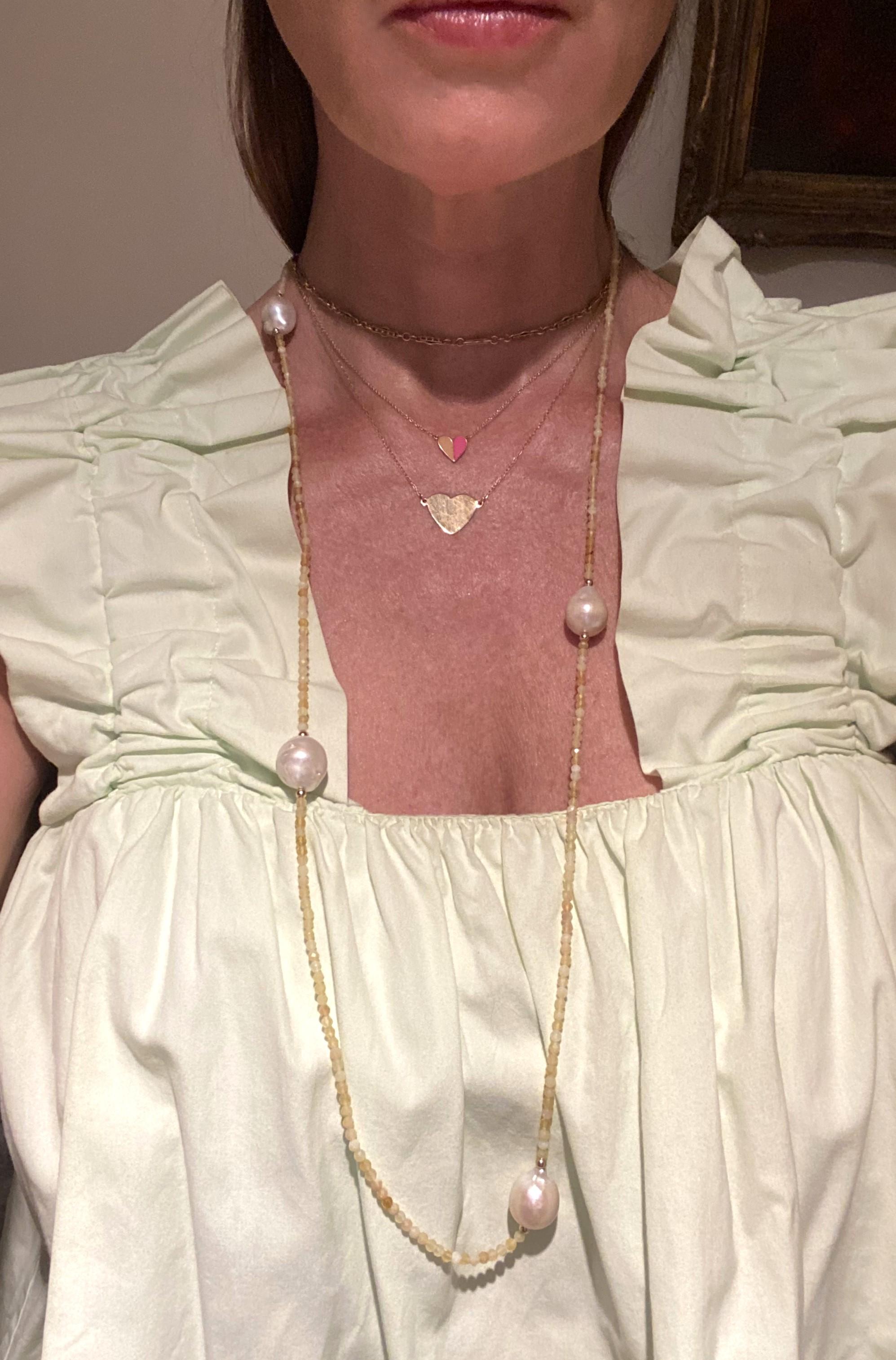 White Baroque Freshwater Pearls with 14Kt Gold & Yellow Stone Beads Necklace For Sale 7