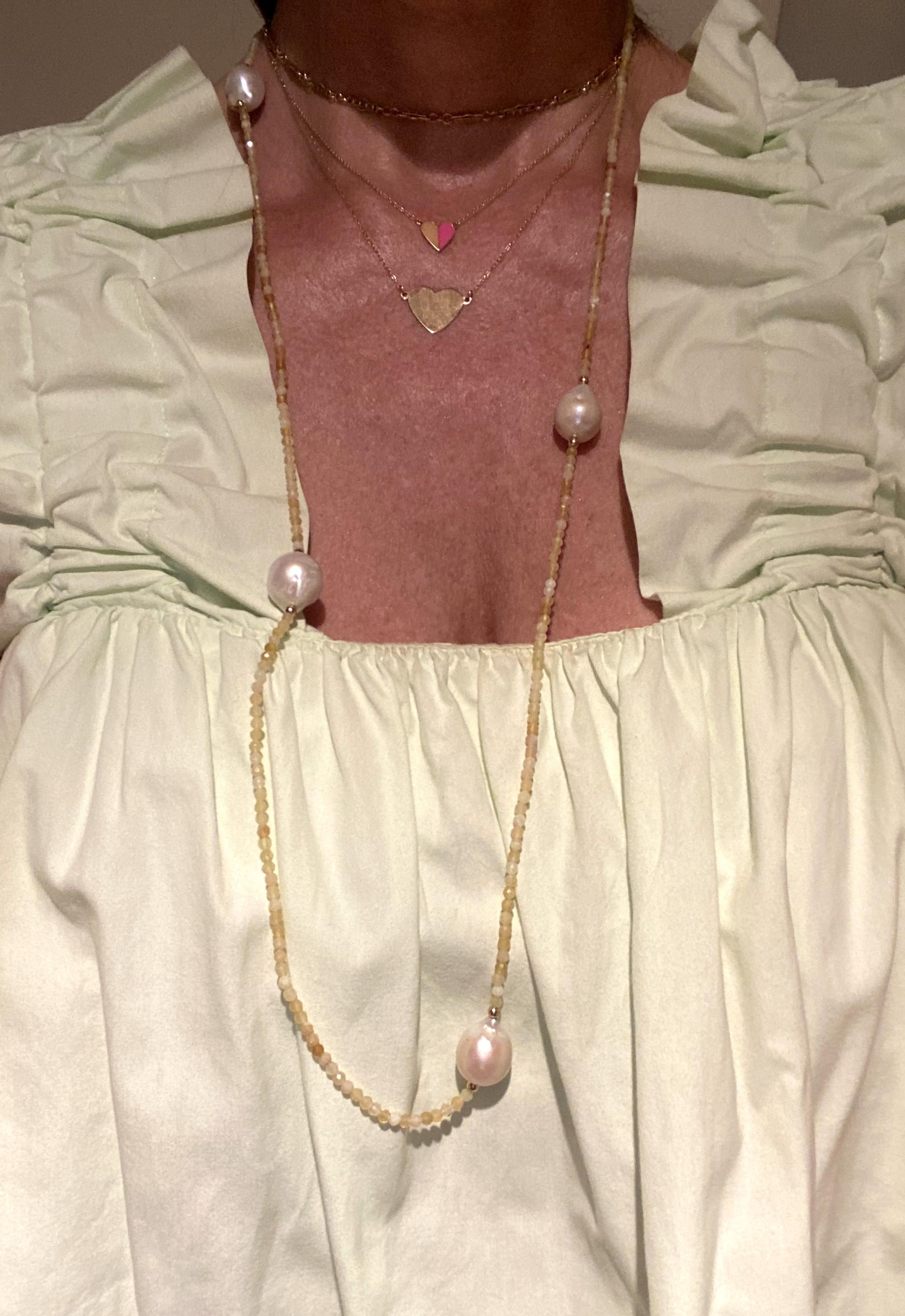 White Baroque Freshwater Pearls with 14Kt Gold & Yellow Stone Beads Necklace For Sale 8