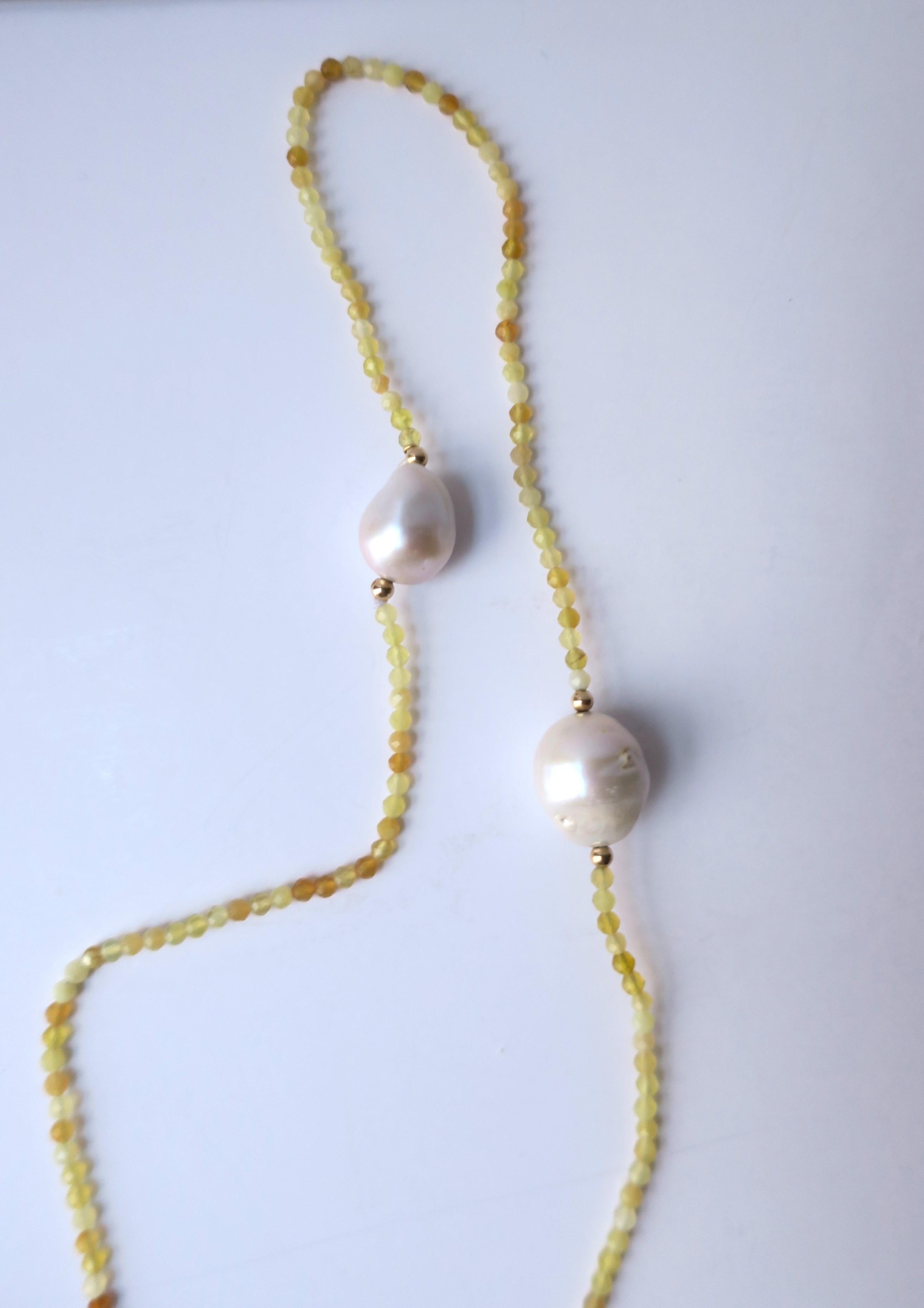 White Baroque Freshwater Pearls with 14Kt Gold & Yellow Stone Beads Necklace For Sale 9