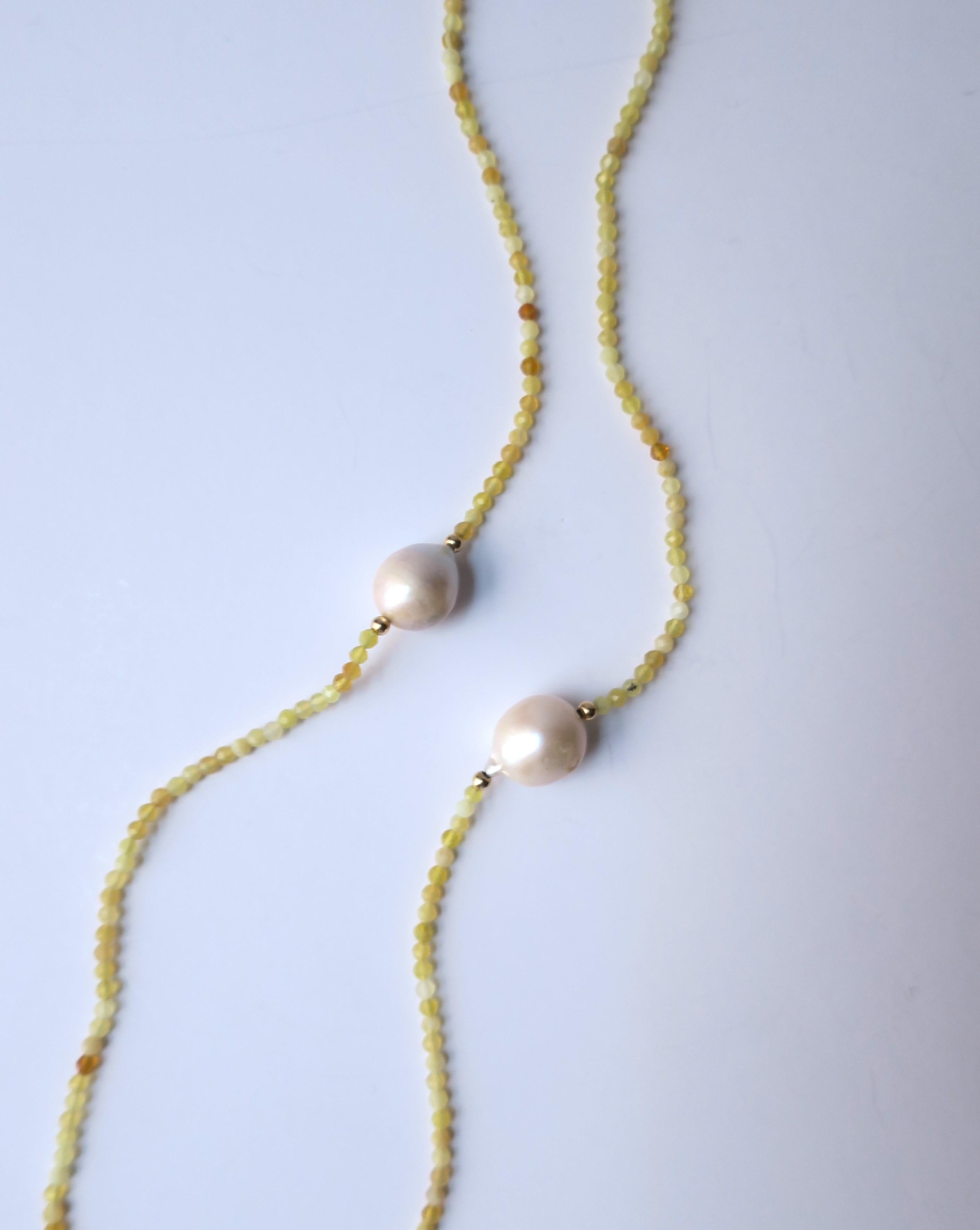 White Baroque Freshwater Pearls with 14Kt Gold & Yellow Stone Beads Necklace For Sale 10