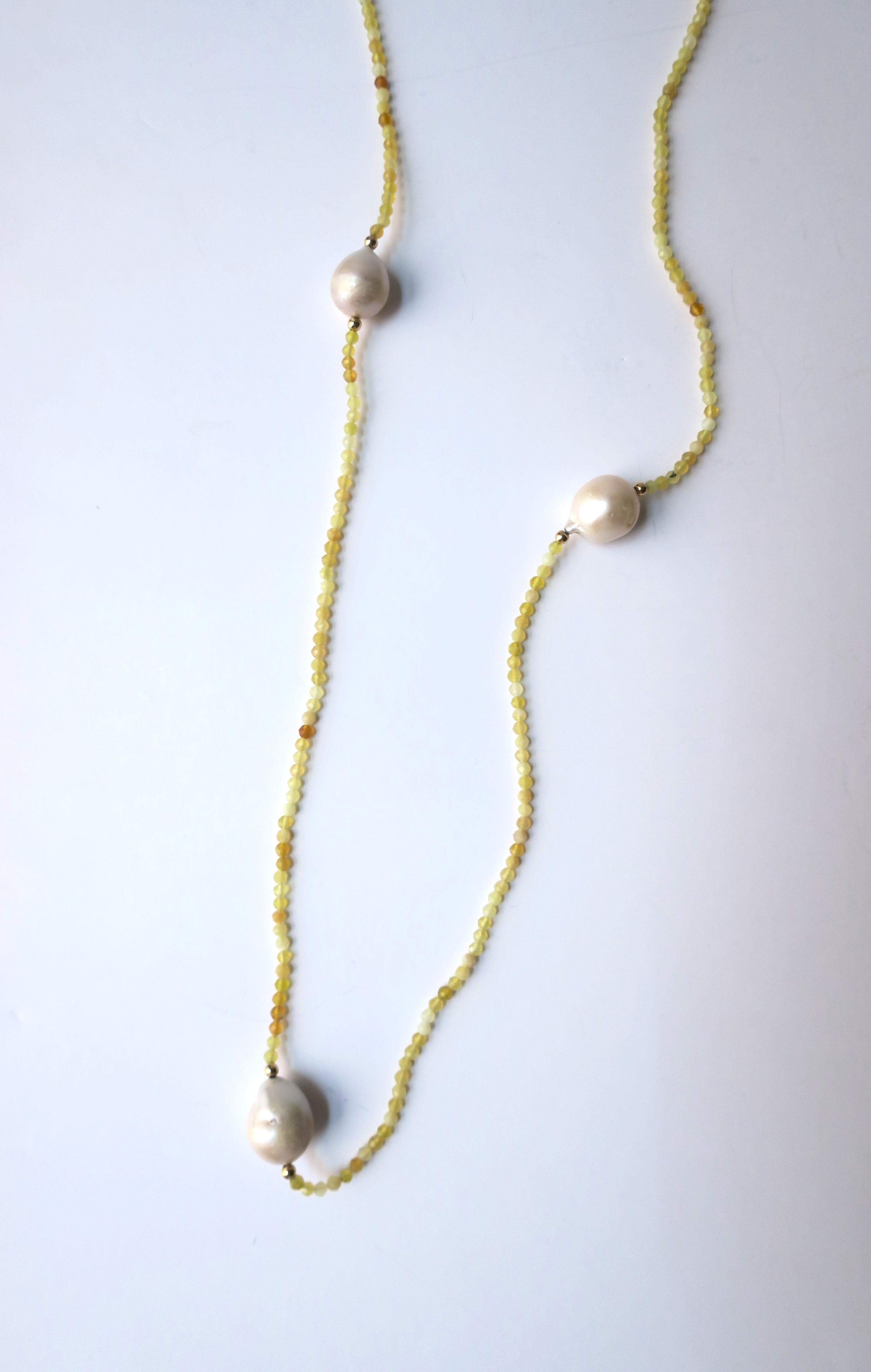 White Baroque Freshwater Pearls with 14Kt Gold & Yellow Stone Beads Necklace For Sale 11