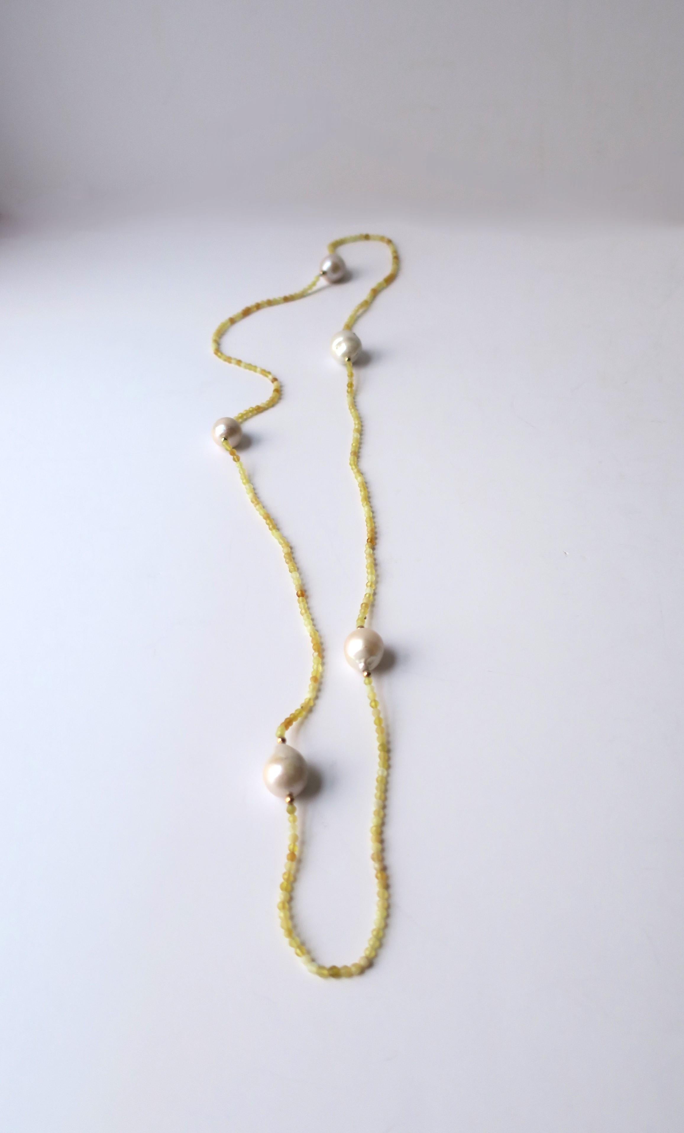 White Baroque Freshwater Pearls with 14Kt Gold & Yellow Stone Beads Necklace For Sale 12