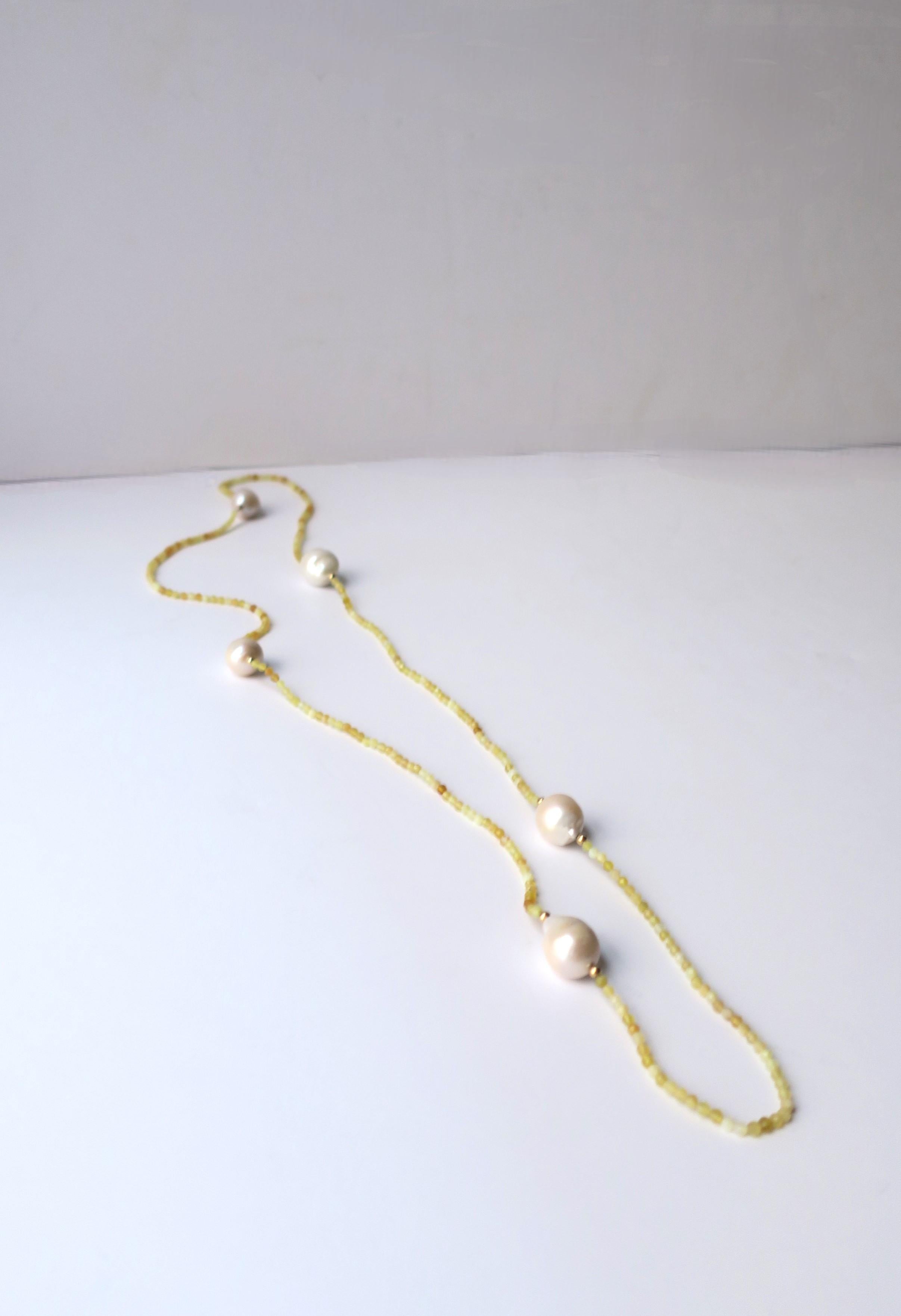 White Baroque Freshwater Pearls with 14Kt Gold & Yellow Stone Beads Necklace For Sale 13