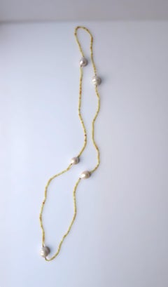 White Baroque Freshwater Pearls with 14Kt Gold & Yellow Stone Beads Necklace
