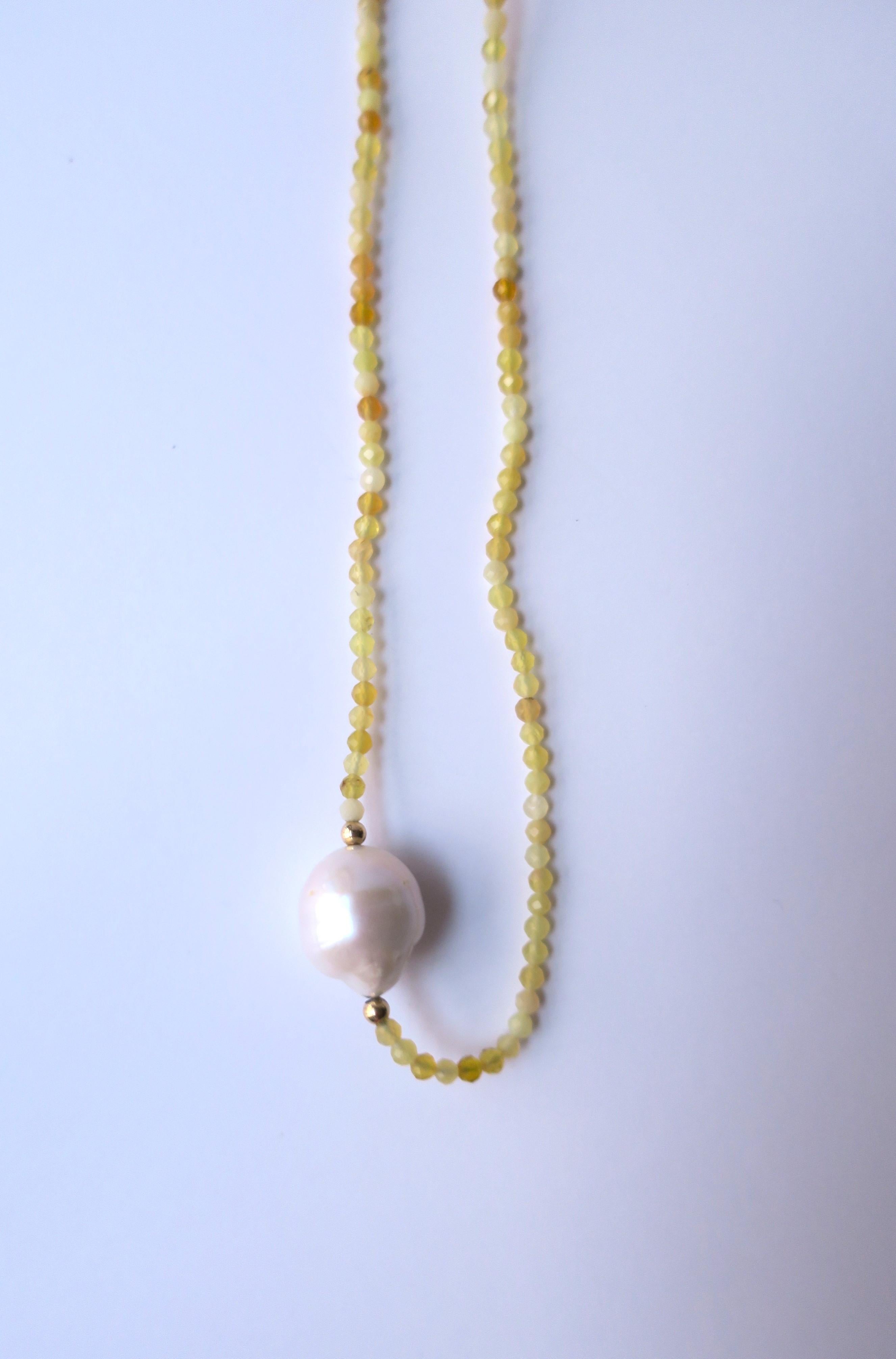 Women's or Men's White Baroque Freshwater Pearls with 14Kt Gold & Yellow Stone Beads Necklace For Sale
