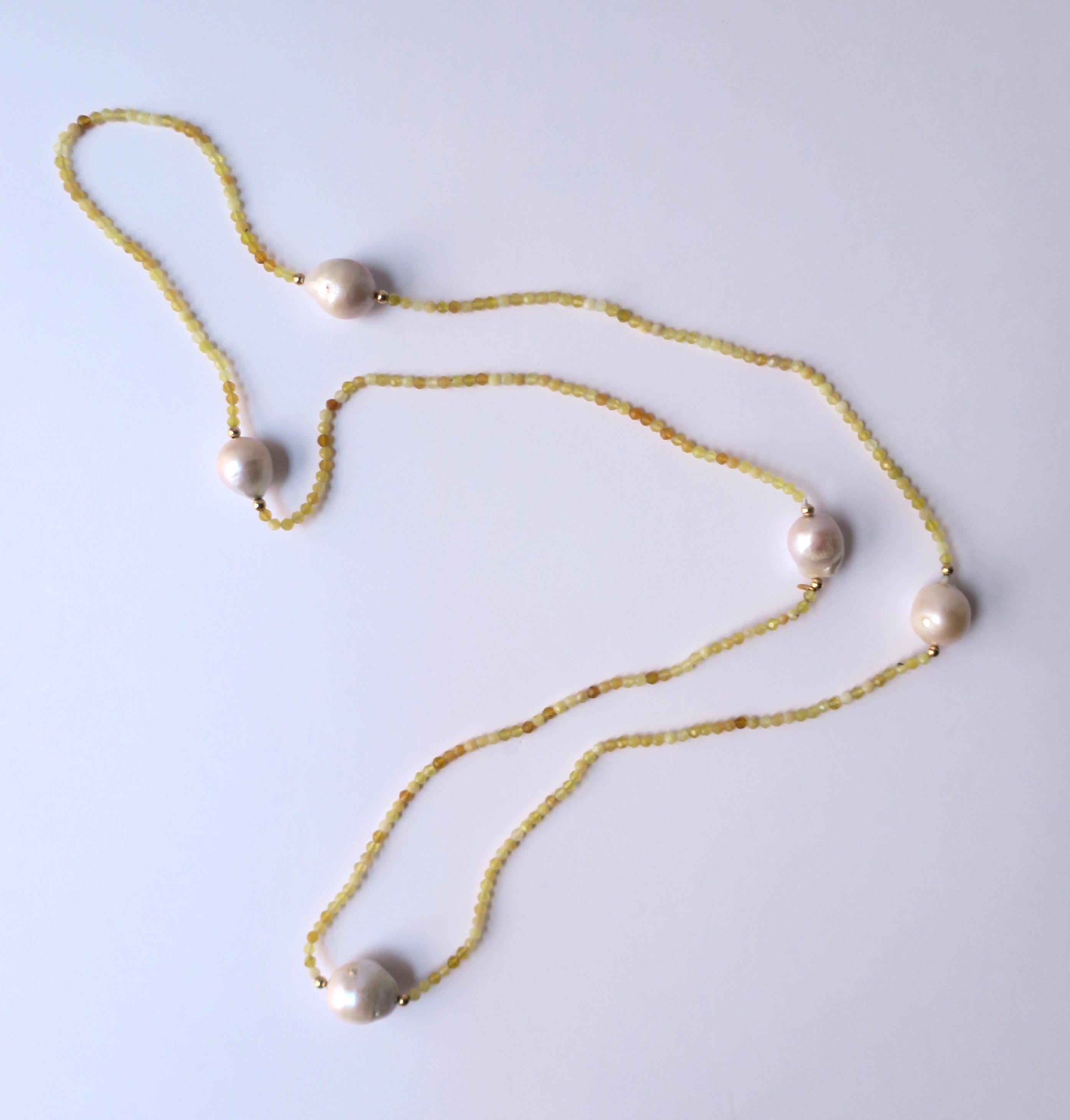 White Baroque Freshwater Pearls with 14Kt Gold & Yellow Stone Beads Necklace For Sale 1
