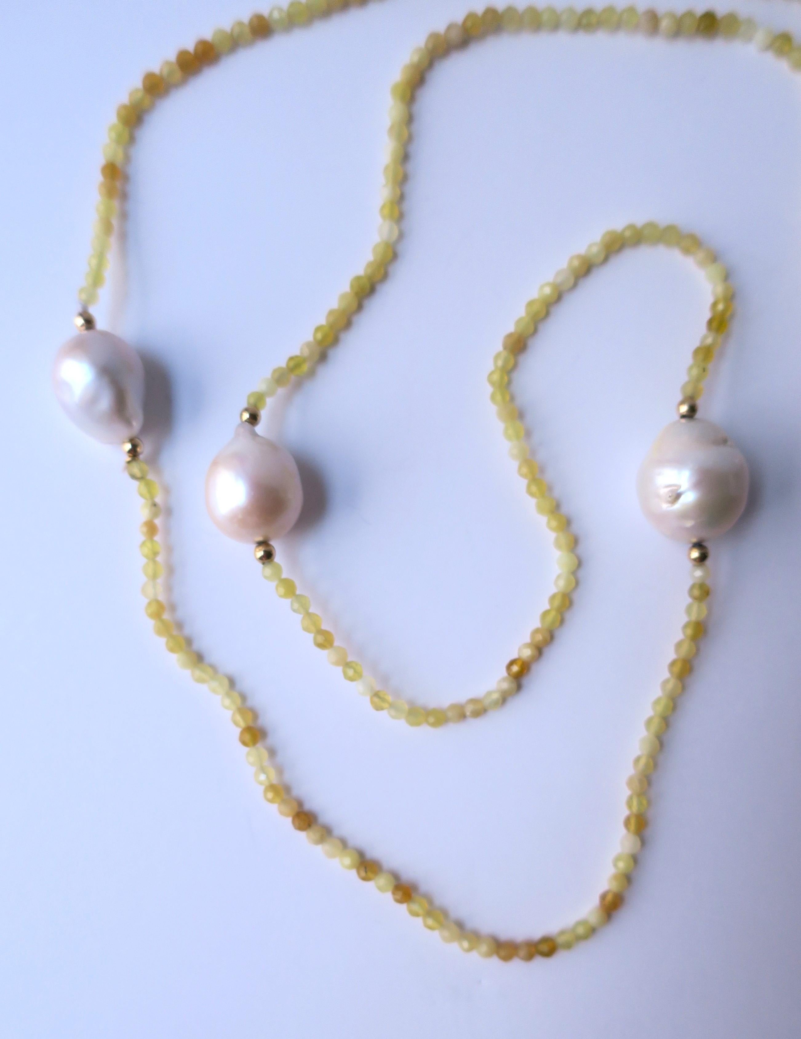 White Baroque Freshwater Pearls with 14Kt Gold & Yellow Stone Beads Necklace For Sale 3