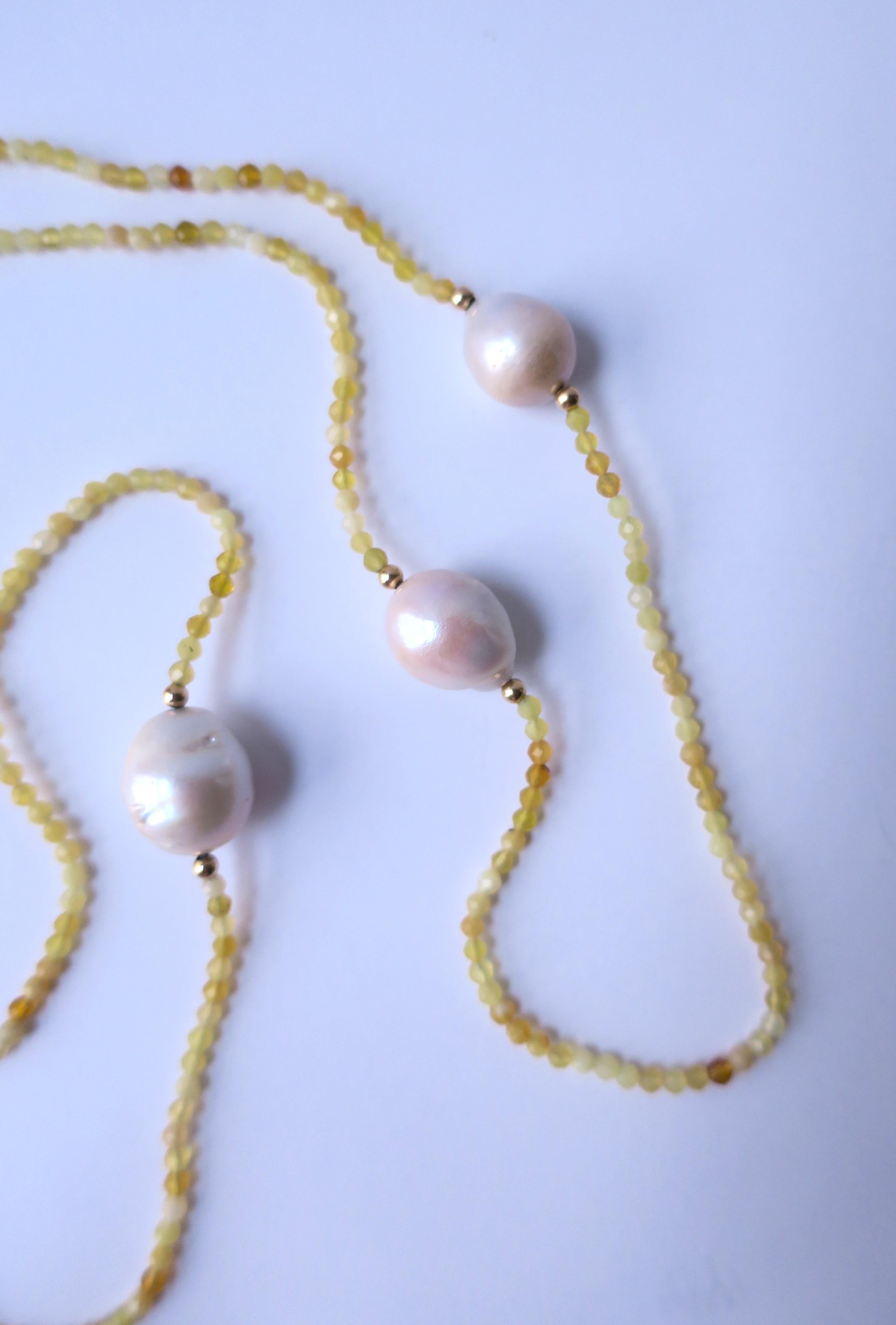 White Baroque Freshwater Pearls with 14Kt Gold & Yellow Stone Beads Necklace For Sale 4