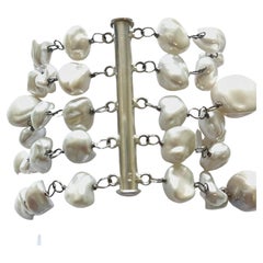 White Baroque Multi Strand Dangle Pearl Bracelet