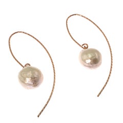 White Baroque Pearl Dangle Earrings with Rose Colored Sterling Silver Hooks
