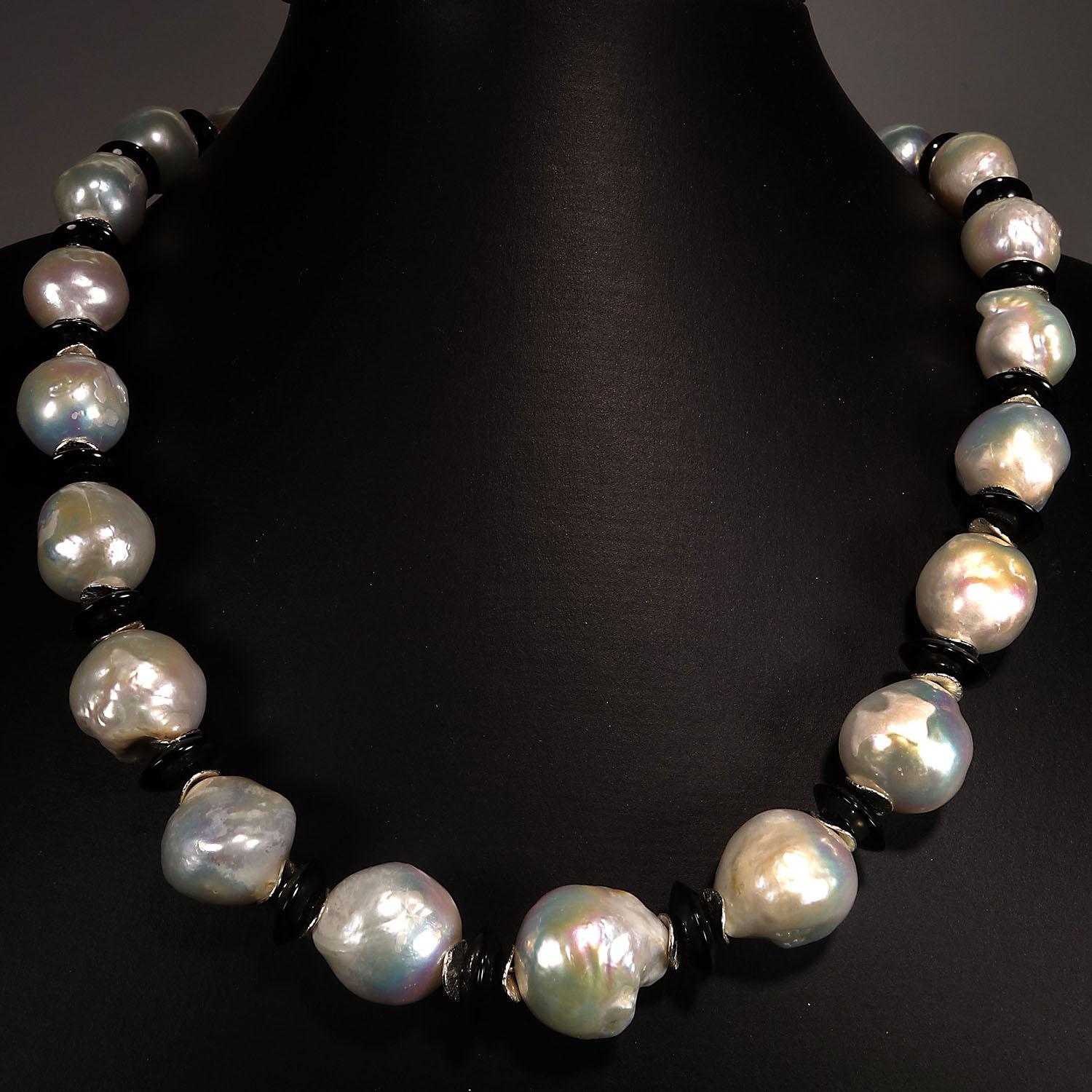 Bead AJD White Baroque Pearl Black Tourmaline Accents Necklace June Birthstone