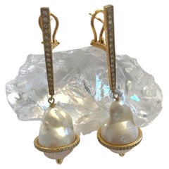 White Baroque Pearl with Diamonds Earrings