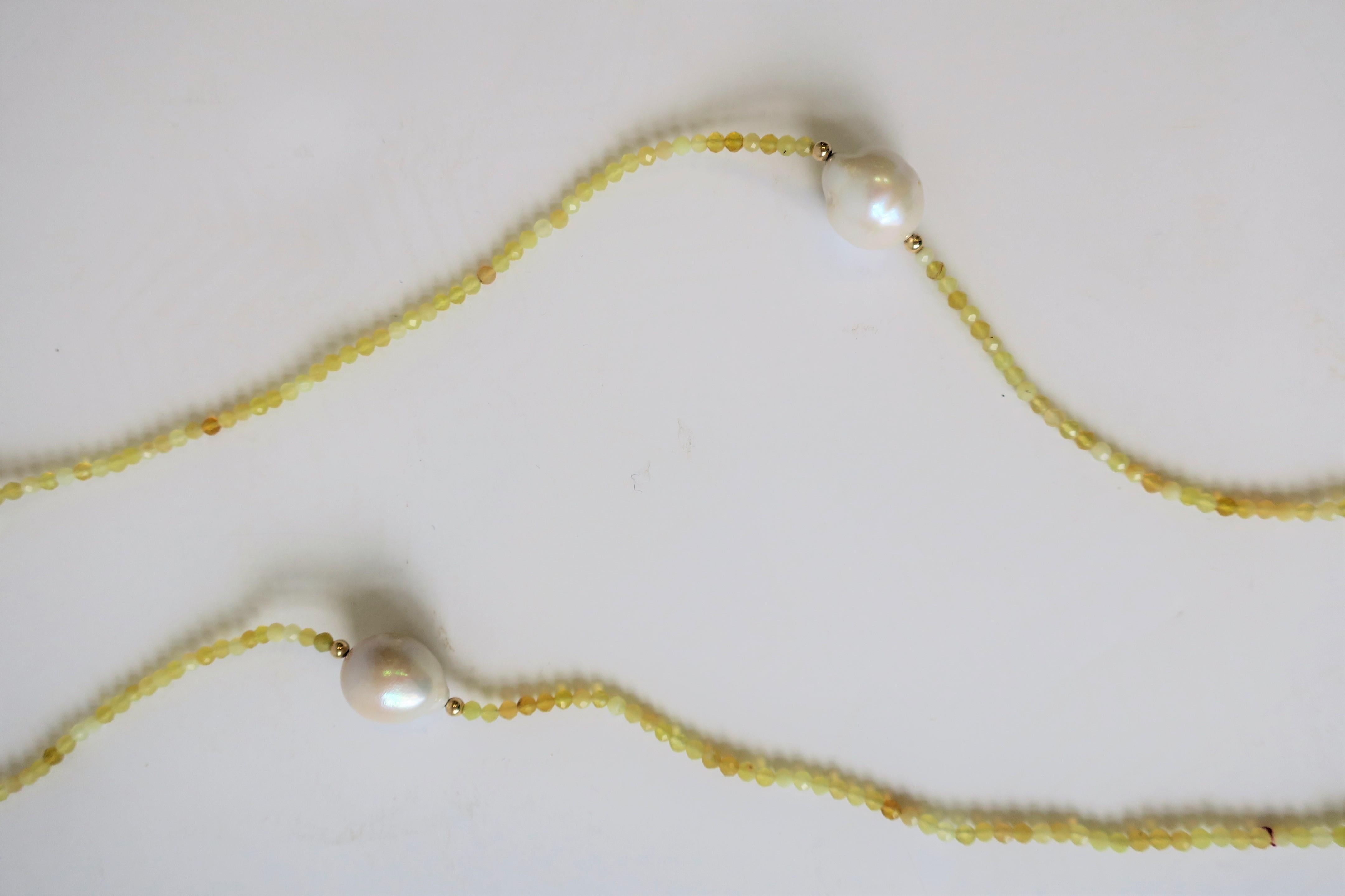 White Baroque Freshwater Pearls 14Kt Gold & Yellow Tumbled Stone Bead Necklace 6