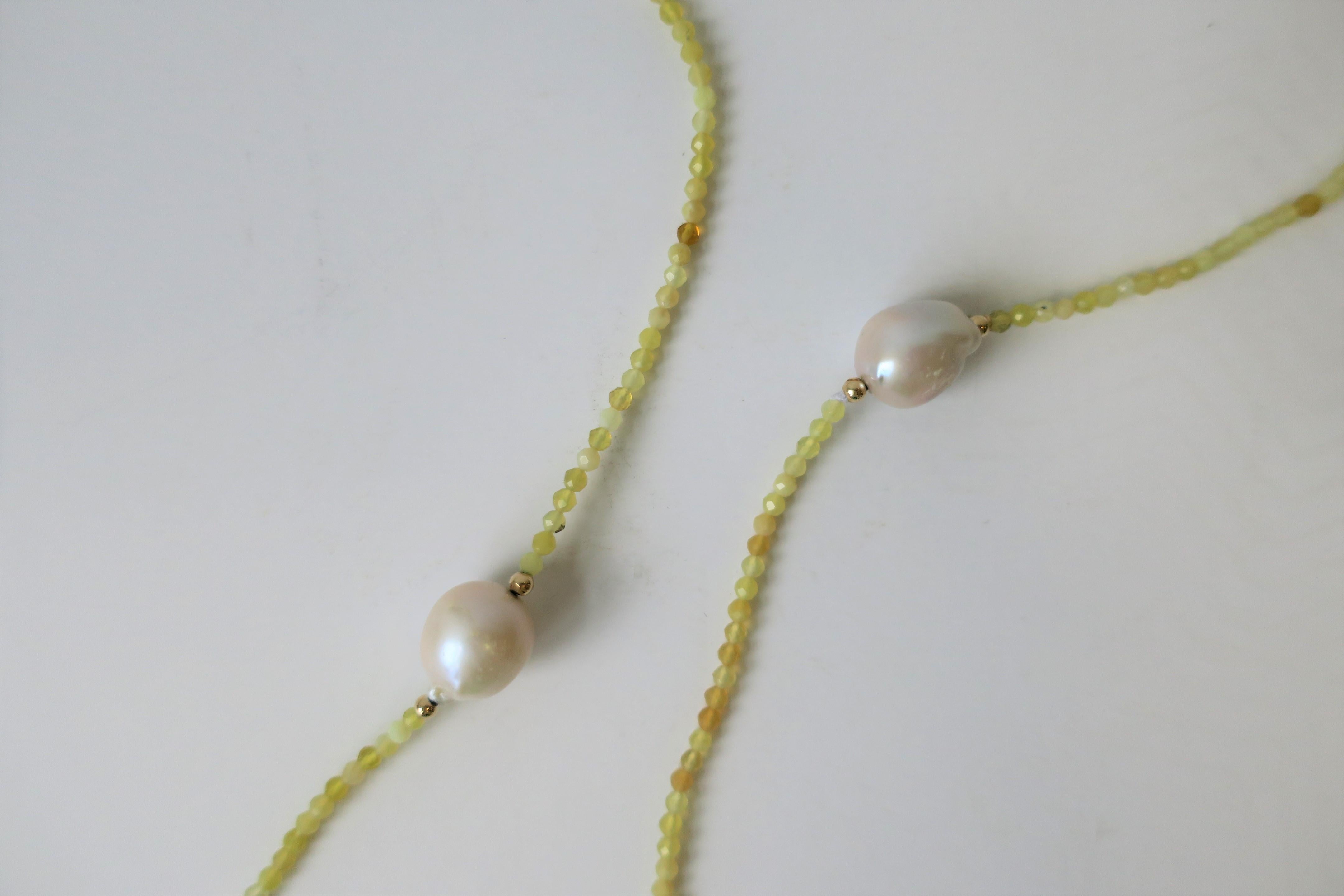 White Baroque Freshwater Pearls 14Kt Gold & Yellow Tumbled Stone Bead Necklace 8