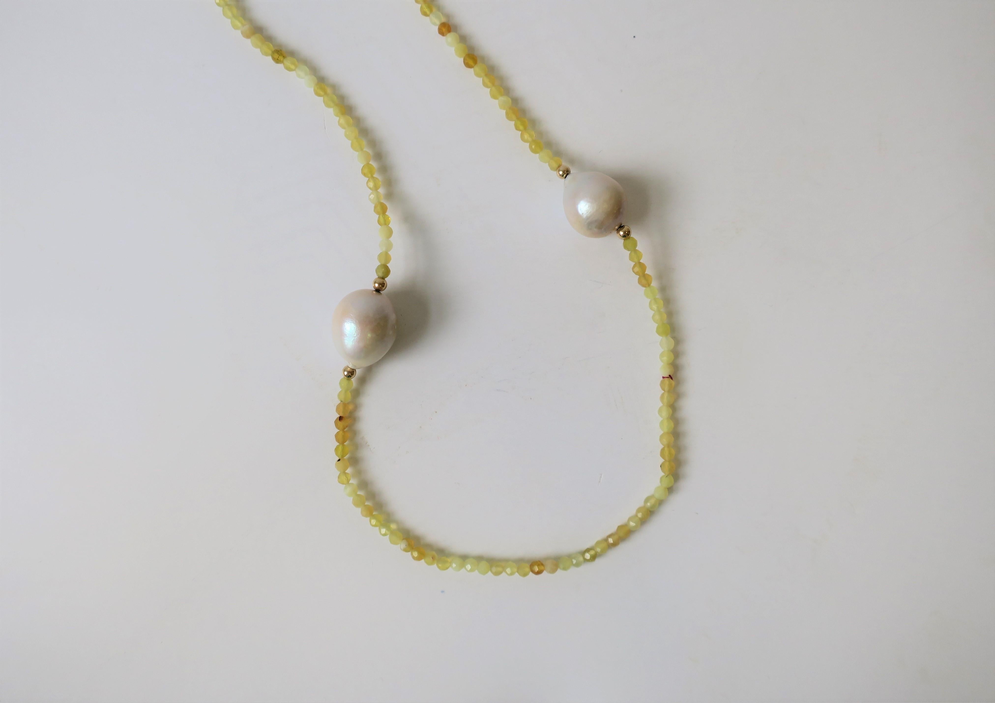 White Baroque Freshwater Pearls 14Kt Gold & Yellow Tumbled Stone Bead Necklace 9