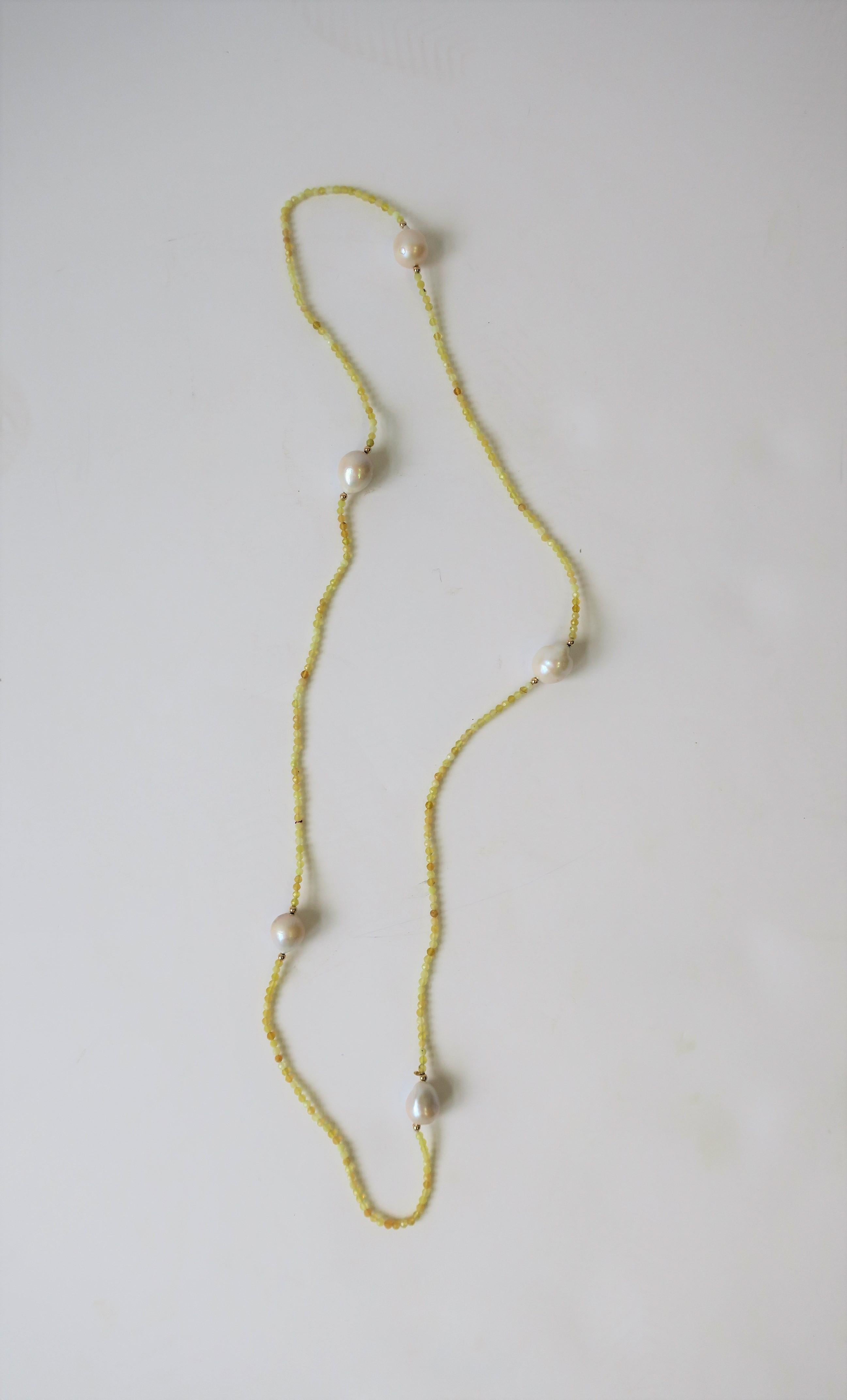 White Baroque Freshwater Pearls 14Kt Gold & Yellow Tumbled Stone Bead Necklace In Good Condition In New York, NY