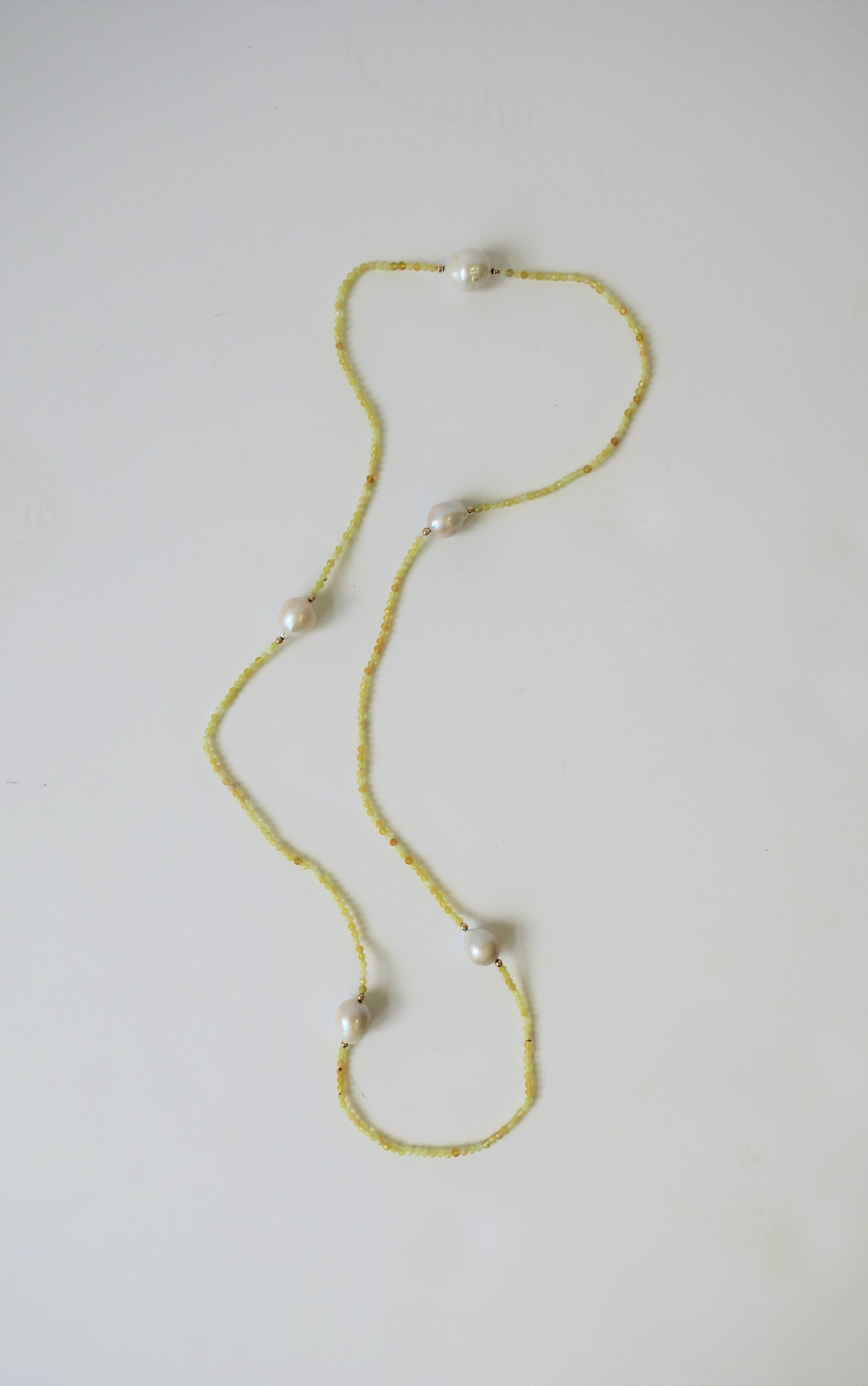 20th Century White Baroque Freshwater Pearls 14Kt Gold & Yellow Tumbled Stone Bead Necklace