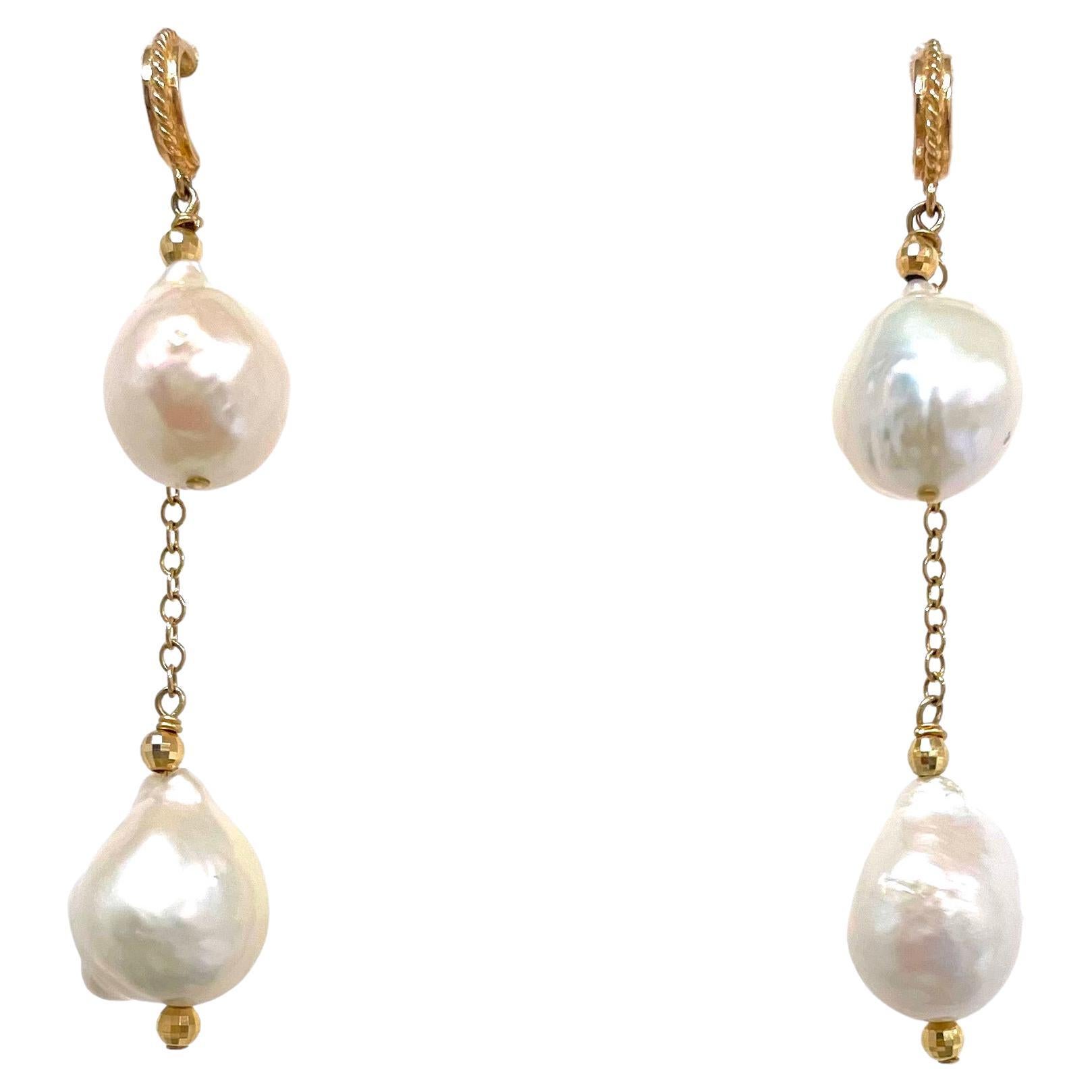 Artisan White Baroque Two Drop Pearls Paradizia Earrings For Sale
