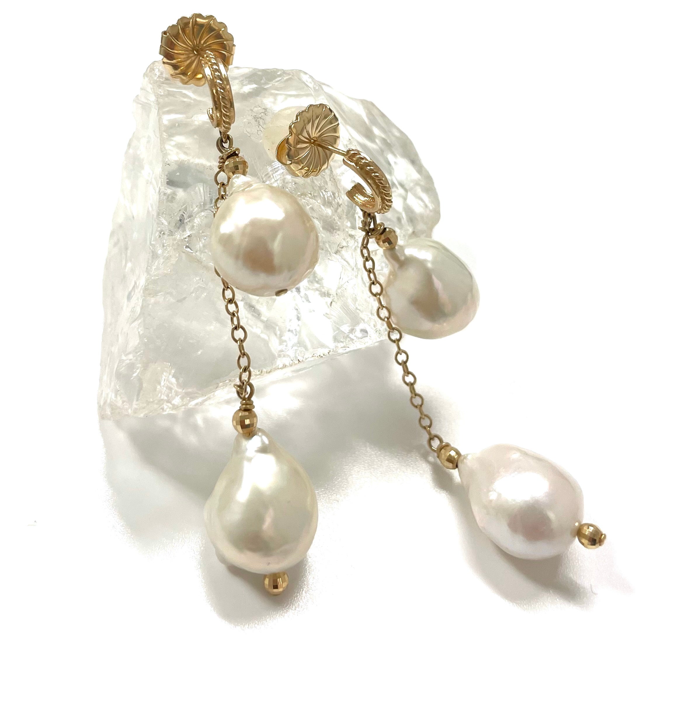 Women's White Baroque Two Drop Pearls Paradizia Earrings For Sale
