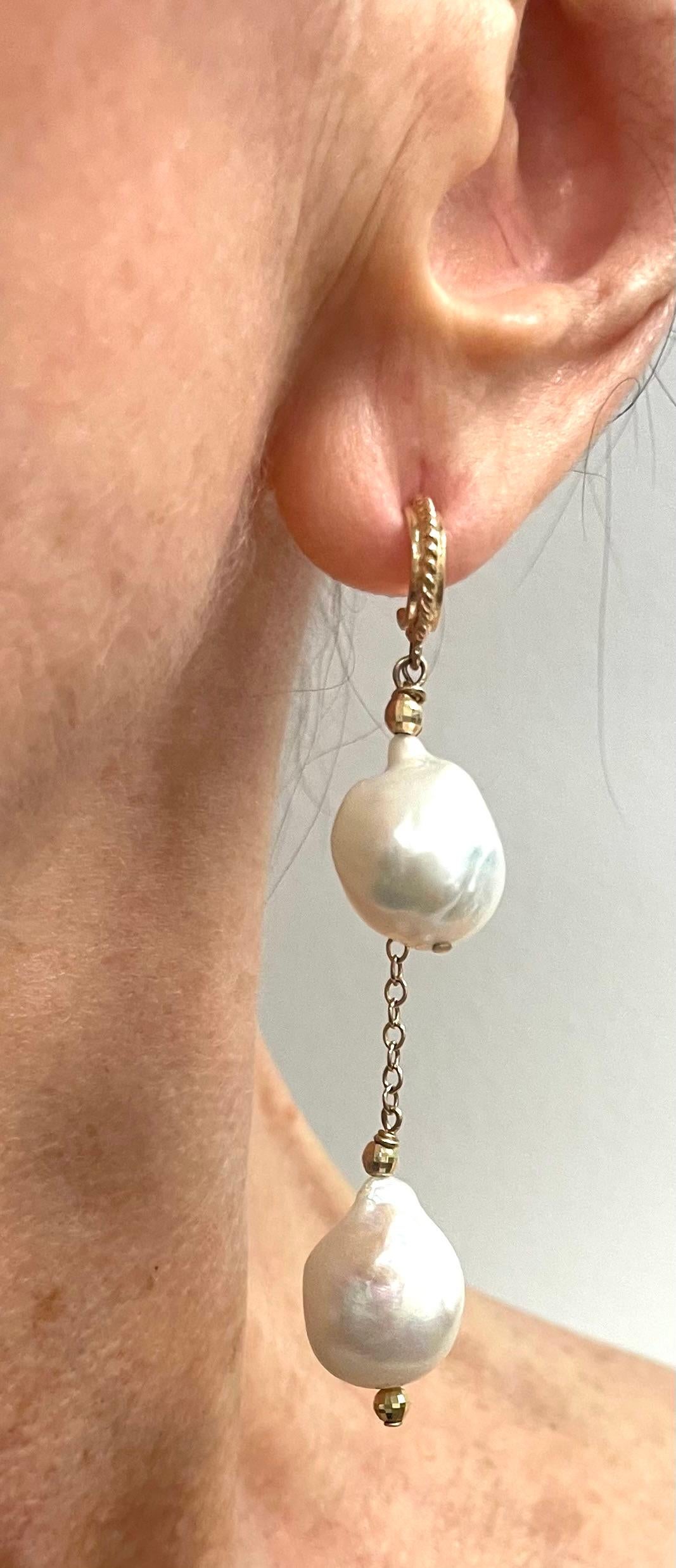 White Baroque Two Drop Pearls Paradizia Earrings For Sale 2