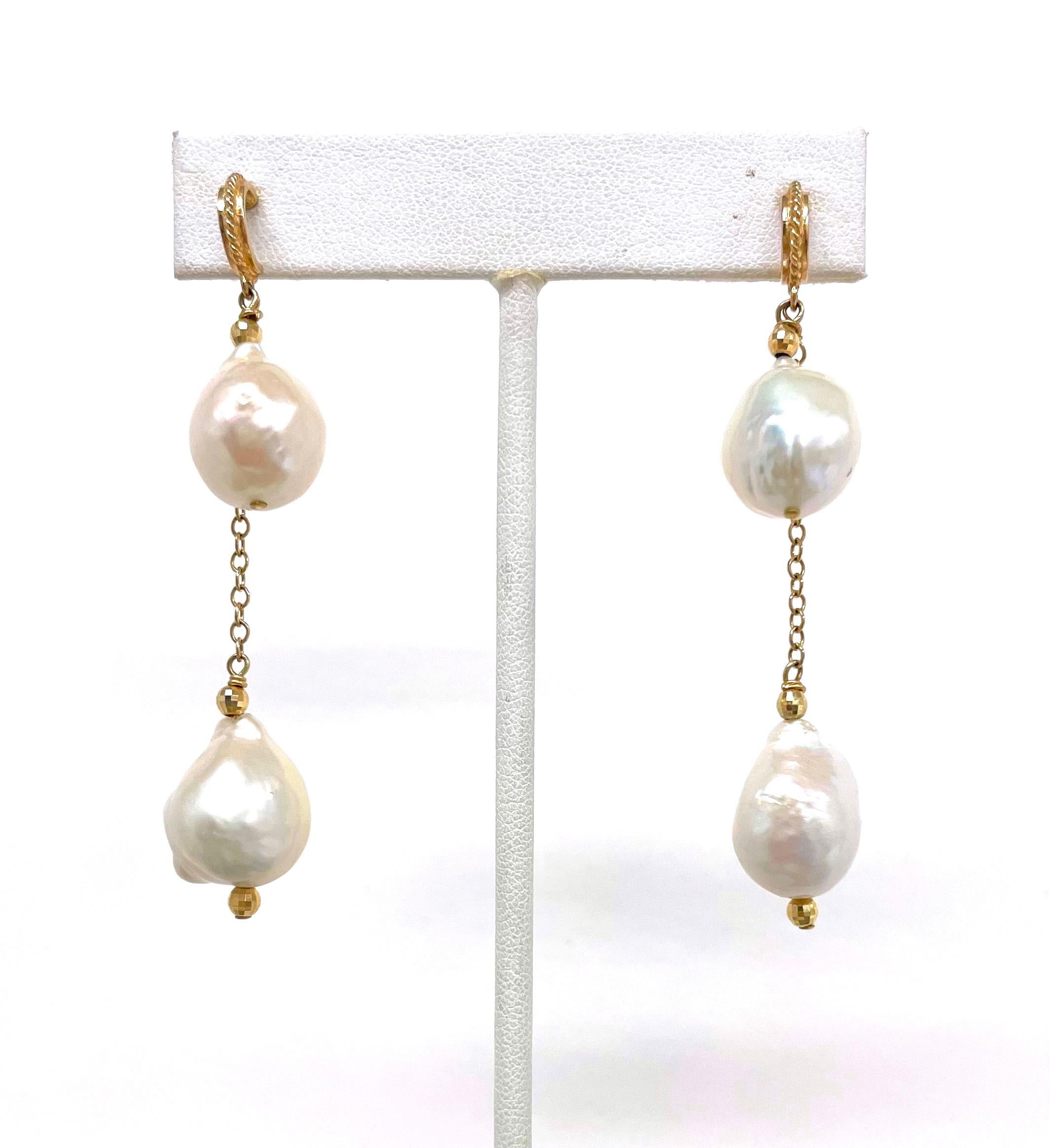 White Baroque Two Drop Pearls Paradizia Earrings For Sale 4