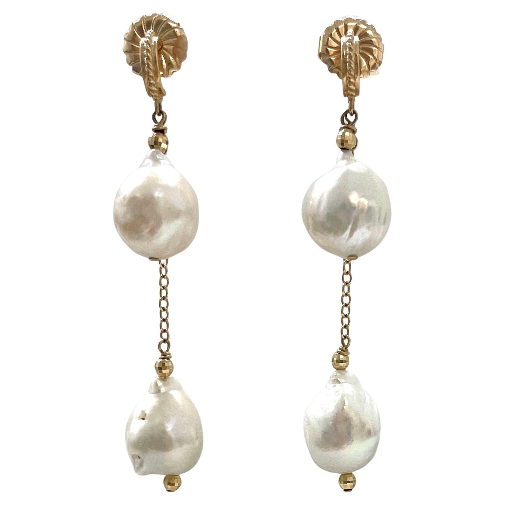 White Baroque Two Drop Pearls Paradizia Earrings For Sale