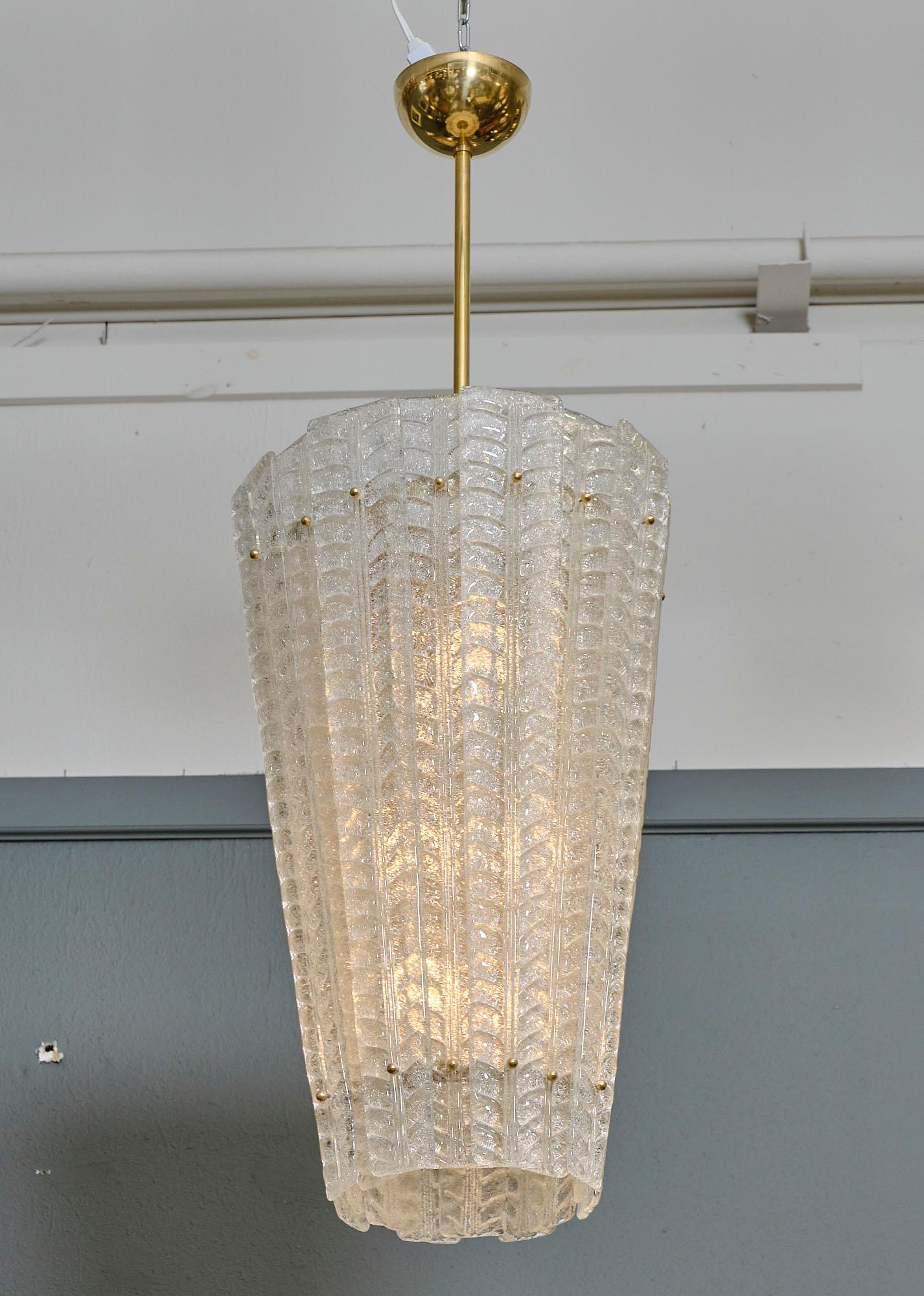 Lantern, from the island of Murano, ”Pulegoso” glass blades are attached to a gilt brass structure to form this stunning fixture.