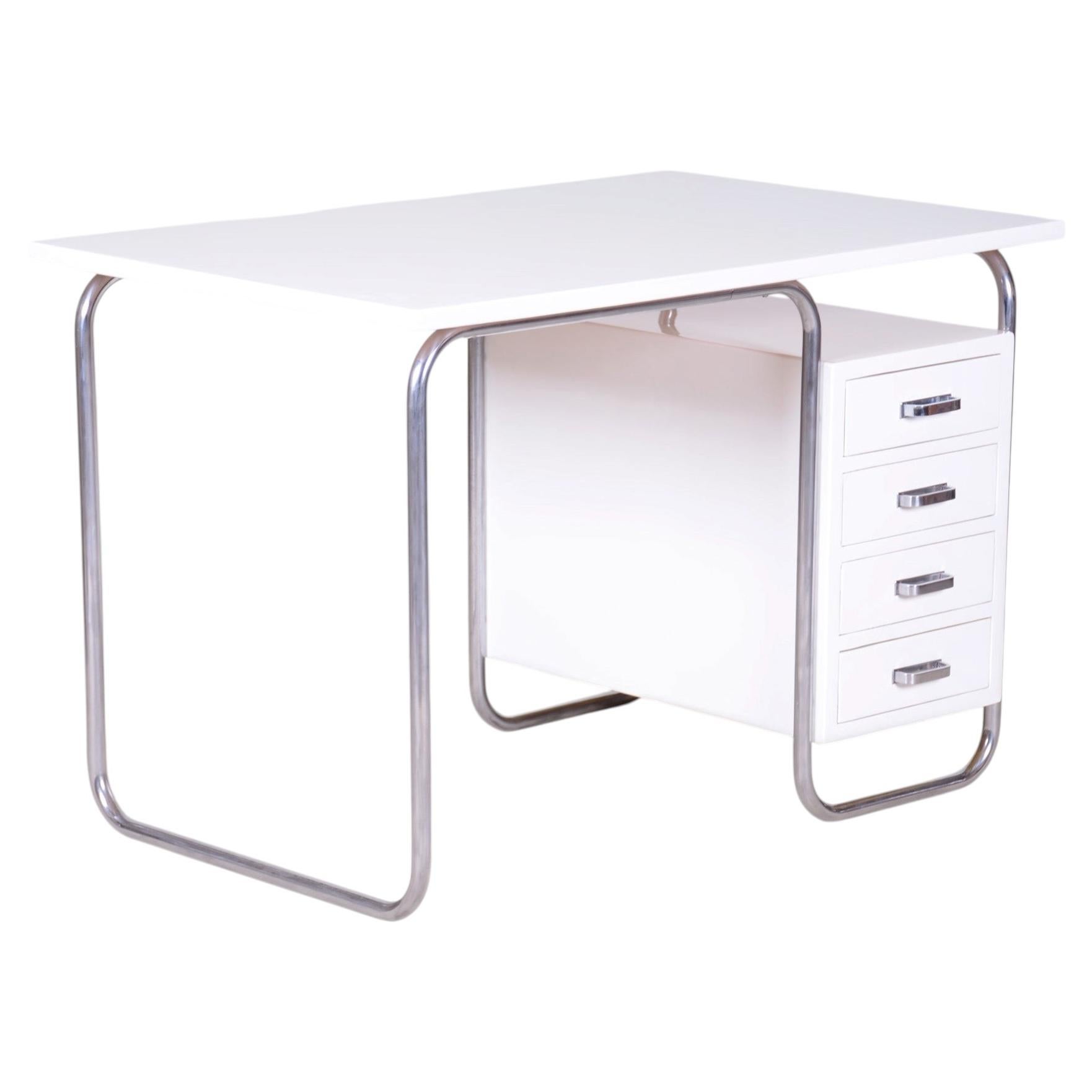 White Bauhaus Writing Desk Made in 1930s Czechia by Robert Slezak, Restored