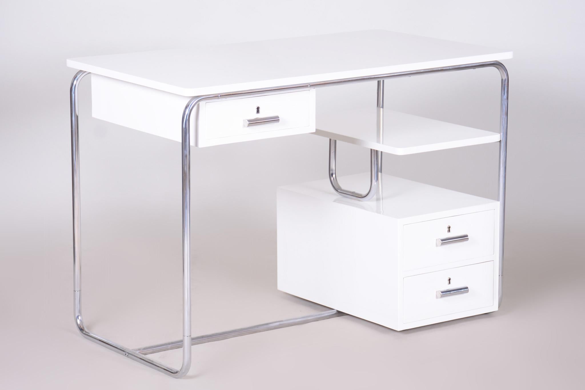 Steel White Bauhaus Writing Desk Made in 1930s Germany, Restored  For Sale