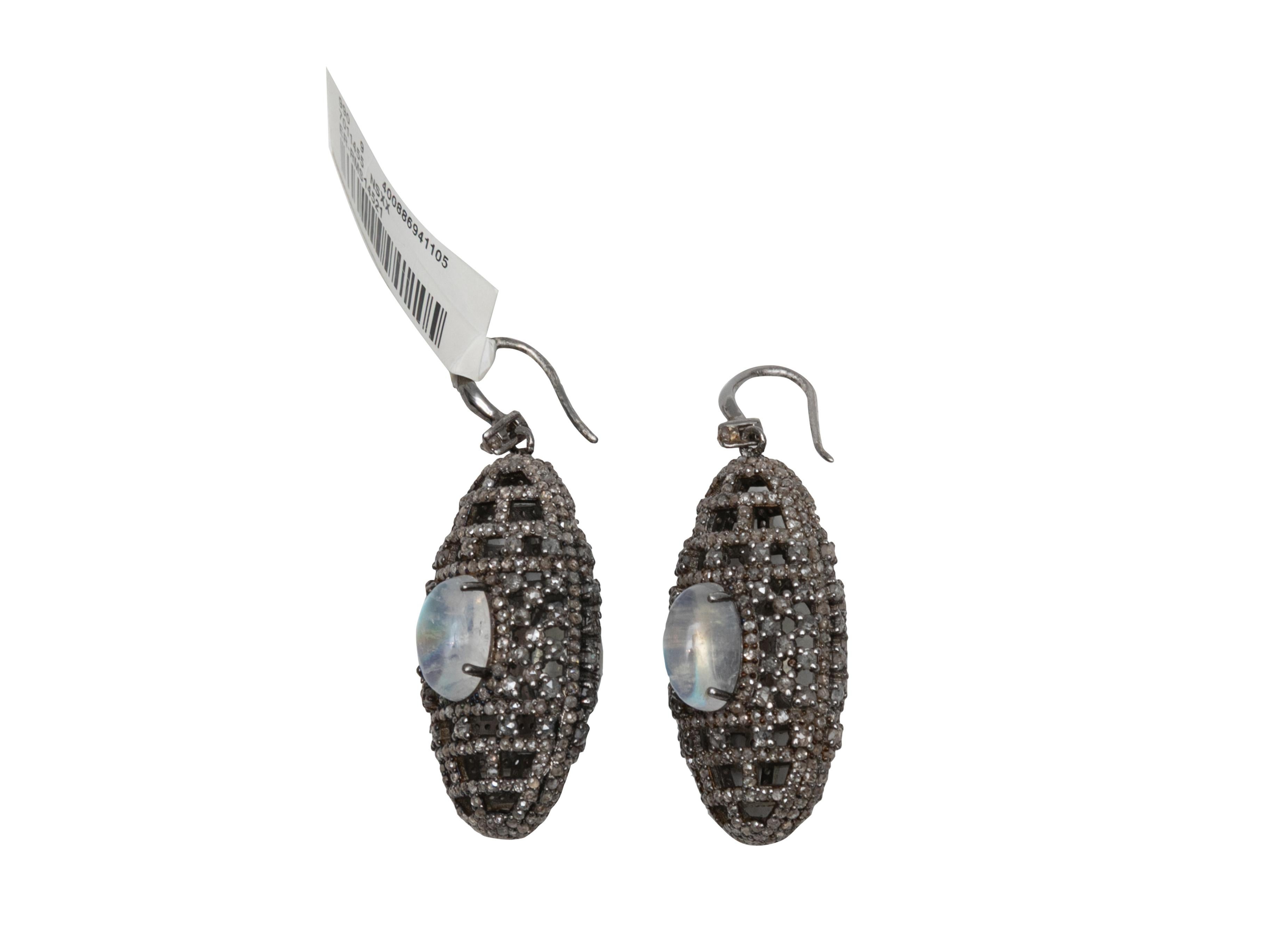Oval Cut White Bavna Moonstone & Pave Diamond Cage Drop Earrings For Sale