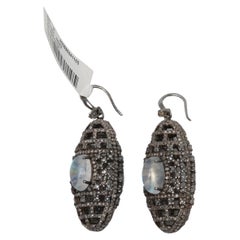 White Bavna Moonstone & Pave Diamond Cage Drop Earrings