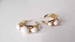 White Beaded 14k Gold Plated Hoop Earrings