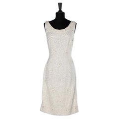 Retro White beaded and sequin cocktail dress on wool jersey base Helen Wong 