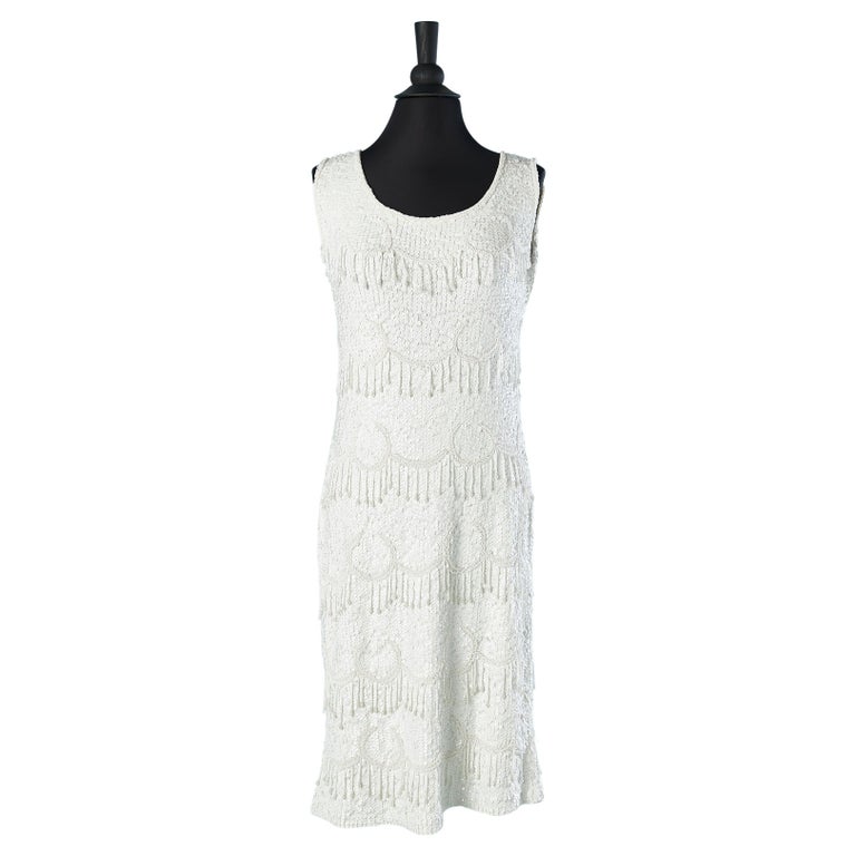 White beaded cocktail dress Nancy Johnson Knits for Bloomingdale's Now