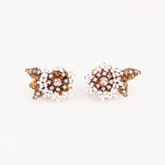 White Beaded Flower Earrings By Miriam Haskell, 1940s